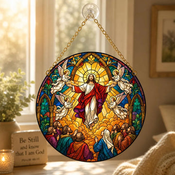 Jesus Ascension Stained Glass Ornament, Christian Window Suncatcher, Faith Decor Gift