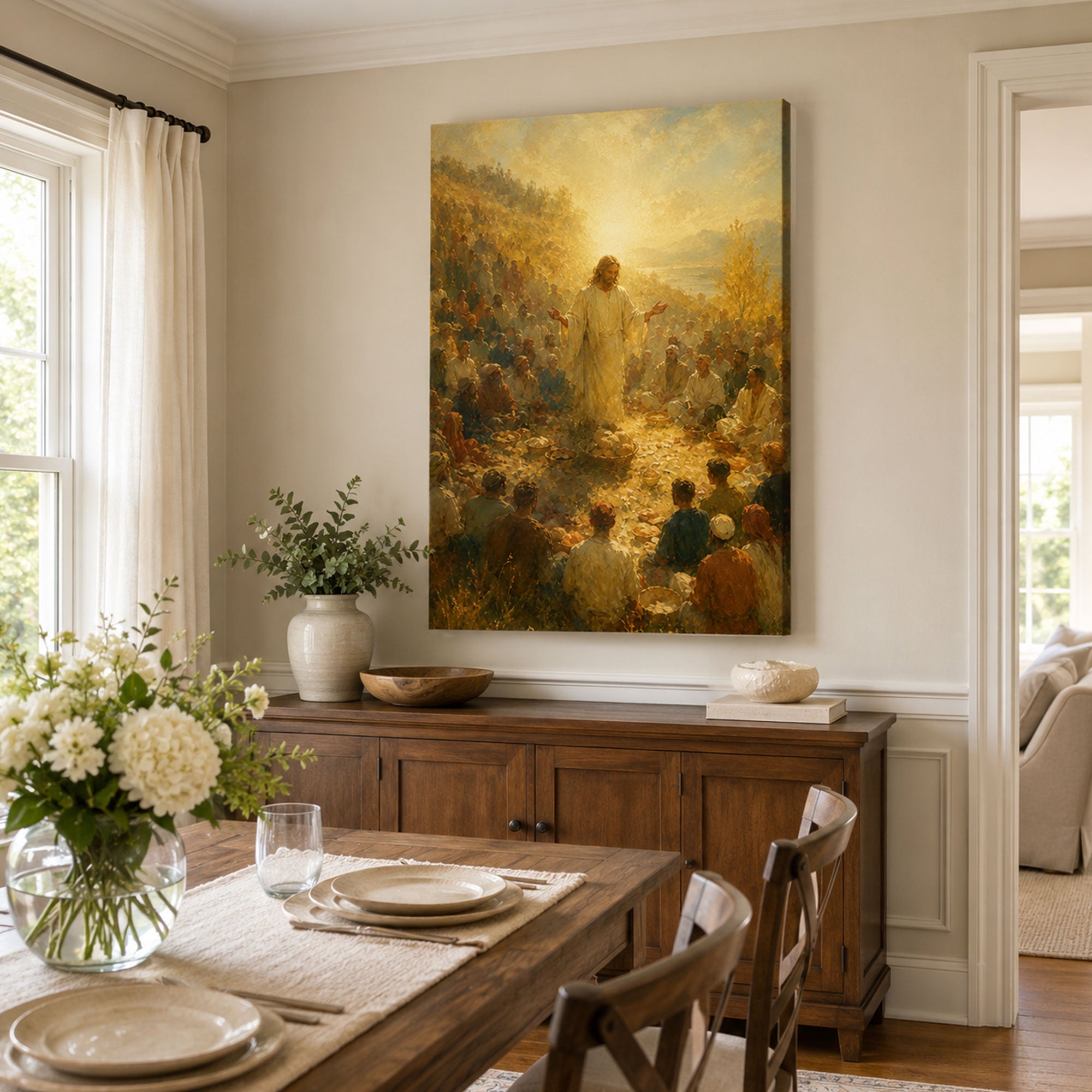 Jesus Feeding the Five Thousand Canvas Print, Christian Home Decor