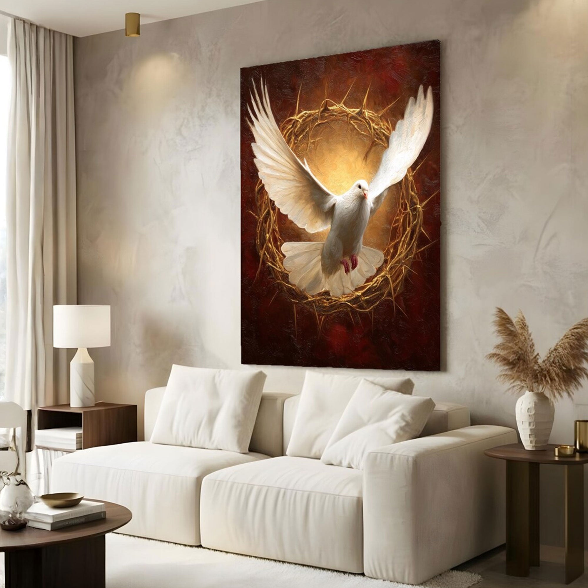 White Dove Canvas Wall Art, Symbol of Peace and Spiritual Faith, Elegant Christian Home Decor for Living Room, Prayer Room or Bedroom