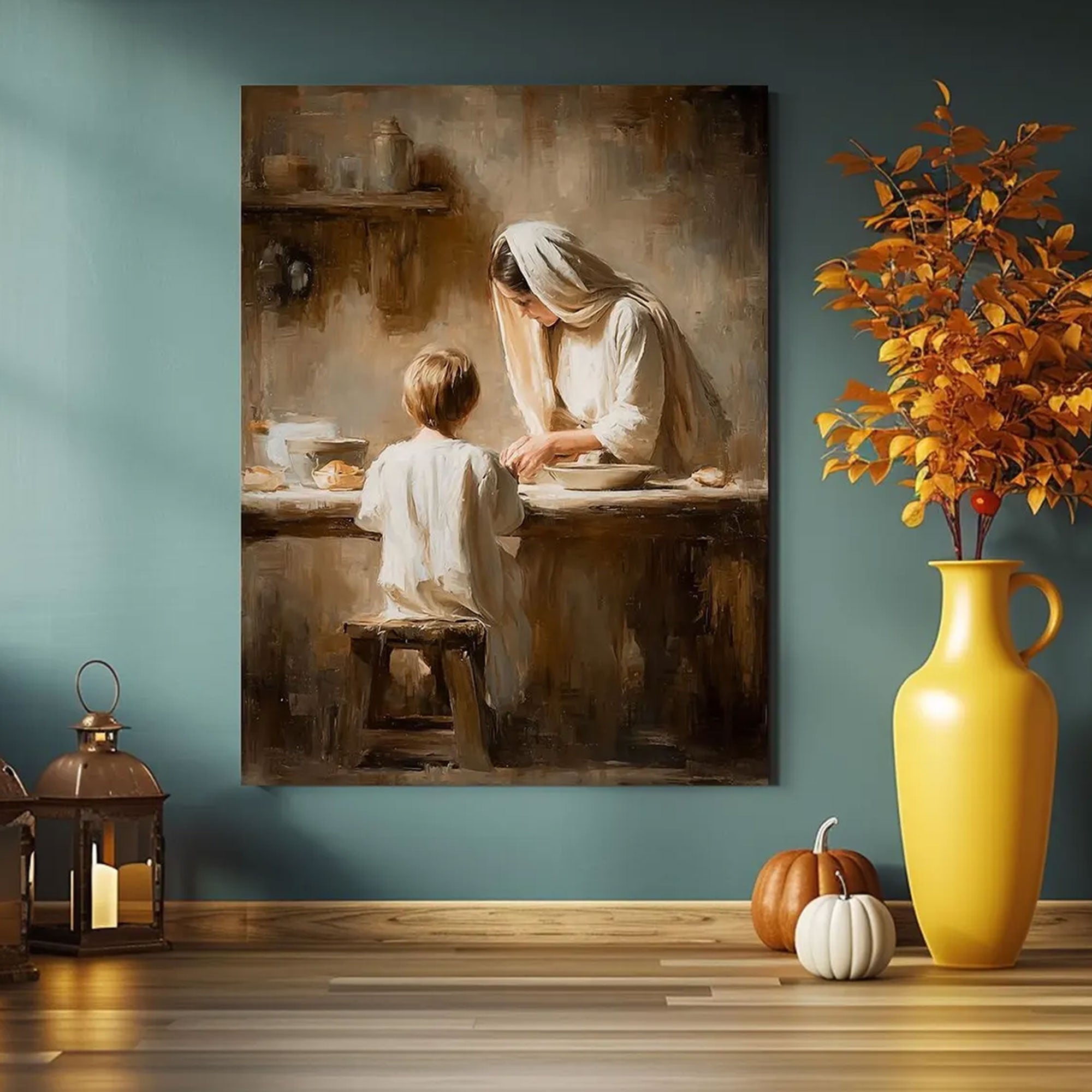 Virgin Mary and Child Canvas Print, Christian Motherhood Wall Art, Catholic Home Decor Gift