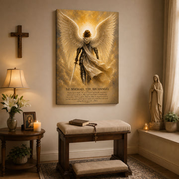 St. Michael the Archangel Prayer Canvas Print, Catholic Angel Wall Art, Faith Home Decor Gift