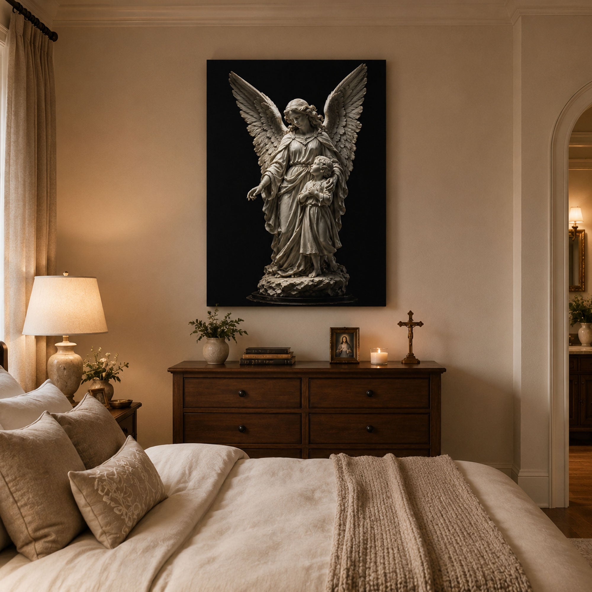 Guardian Angel Canvas Print, Angel Protecting Child Christian Wall Art