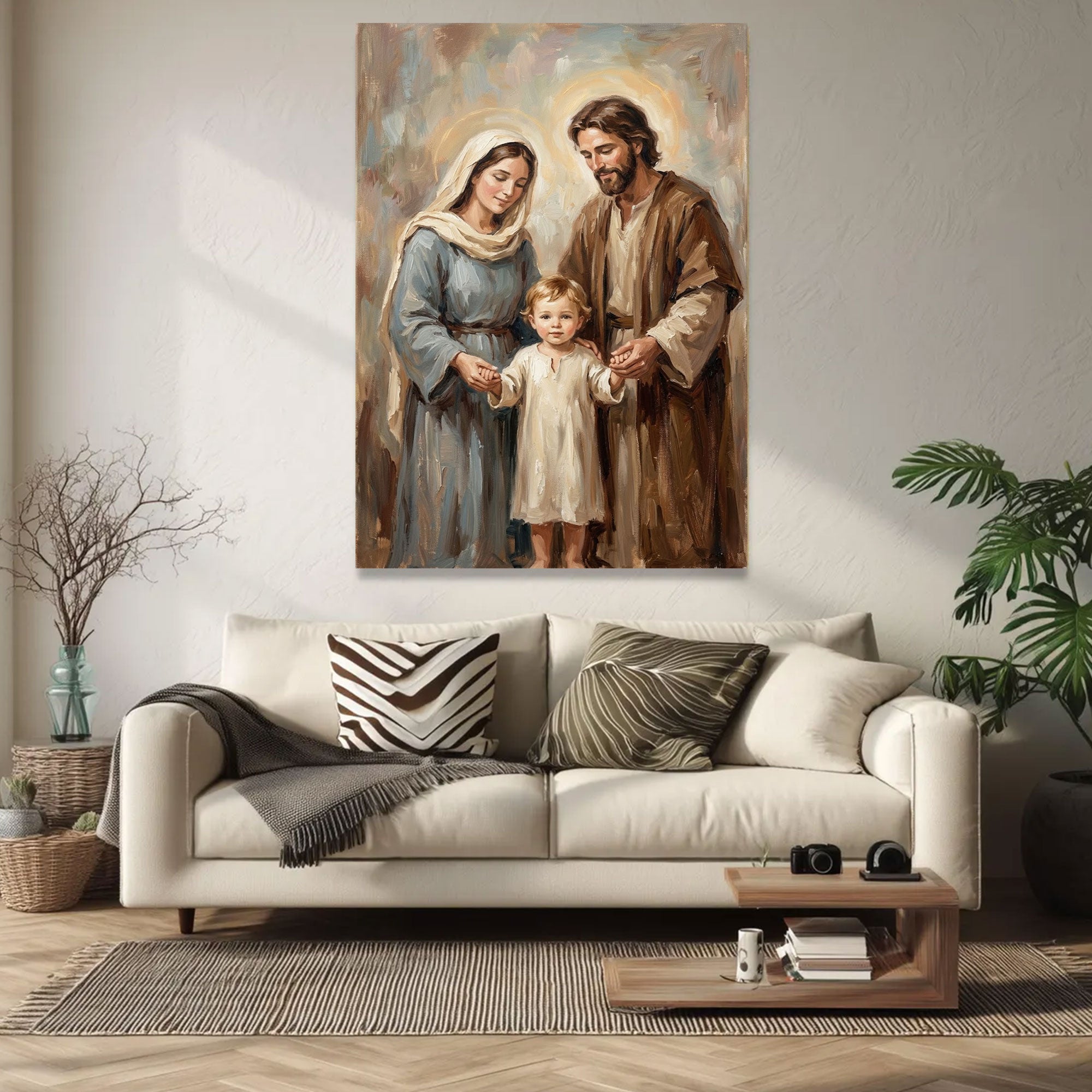 Holy Family Canvas Print, Jesus Mary Joseph Wall Art, Christian Family Decor, Sacred Religious Painting, Faith Home Gift