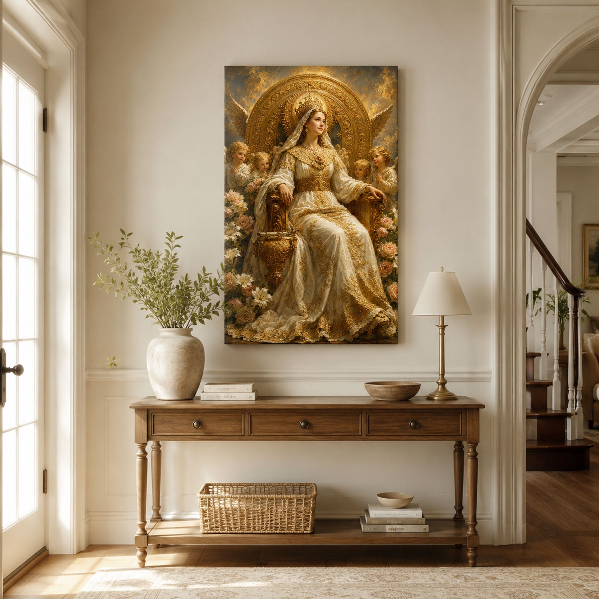 Queen of Heaven Enthroned Canvas Print, Catholic Home Decor