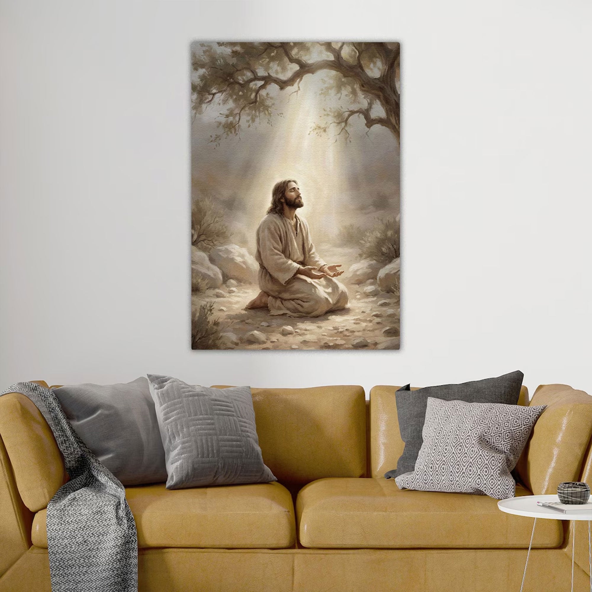 Jesus Praying Canvas Print, Christian Wall Art, Prayer Inspired Religious Home Decor Gift