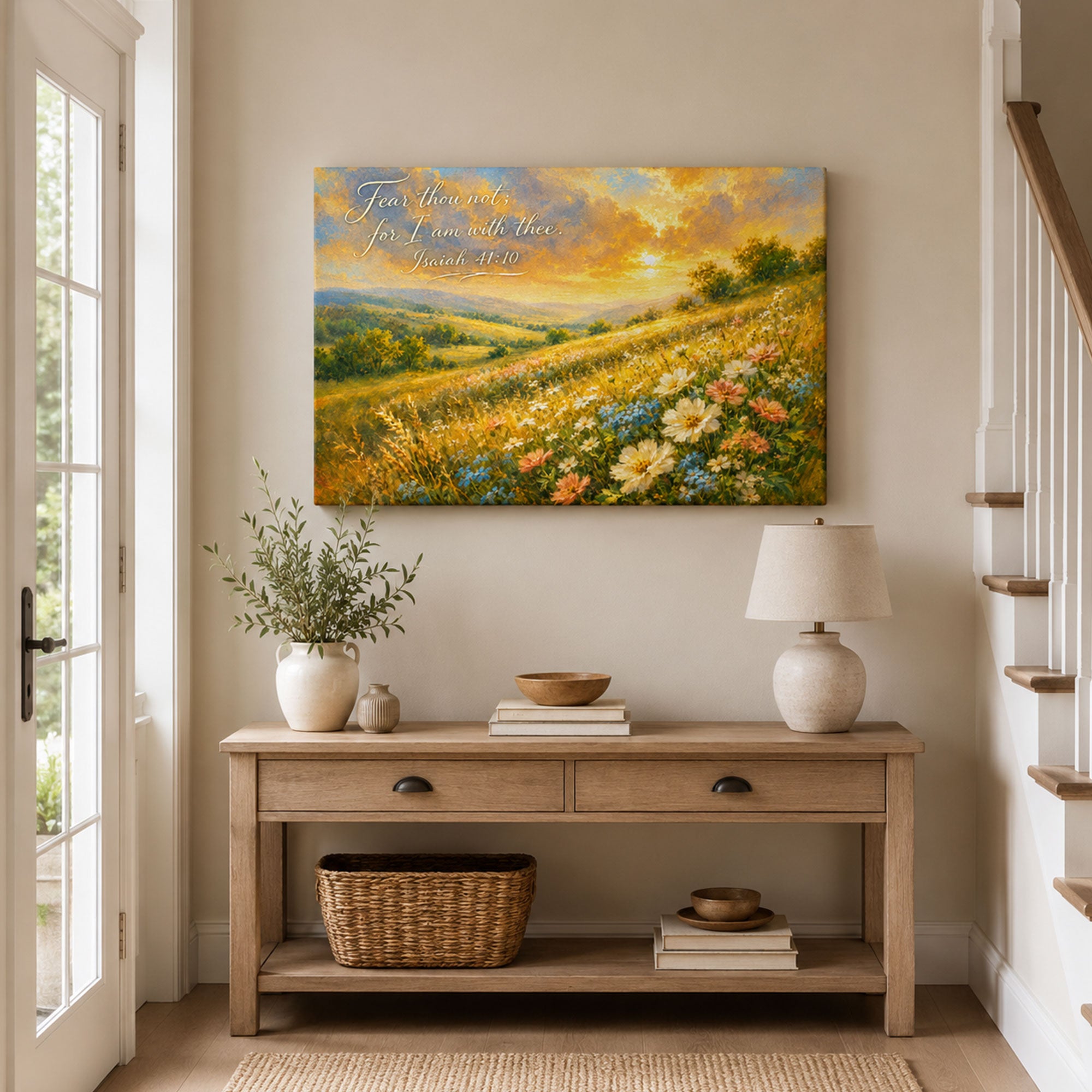 Fear Thou Not Isaiah 41:10 Canvas Print, Peaceful Wildflower Christian Decor
