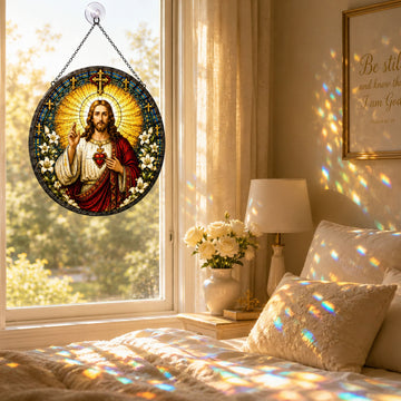 Sacred Heart of Jesus Suncatcher, Catholic Window Hanging, Christian Faith Gift