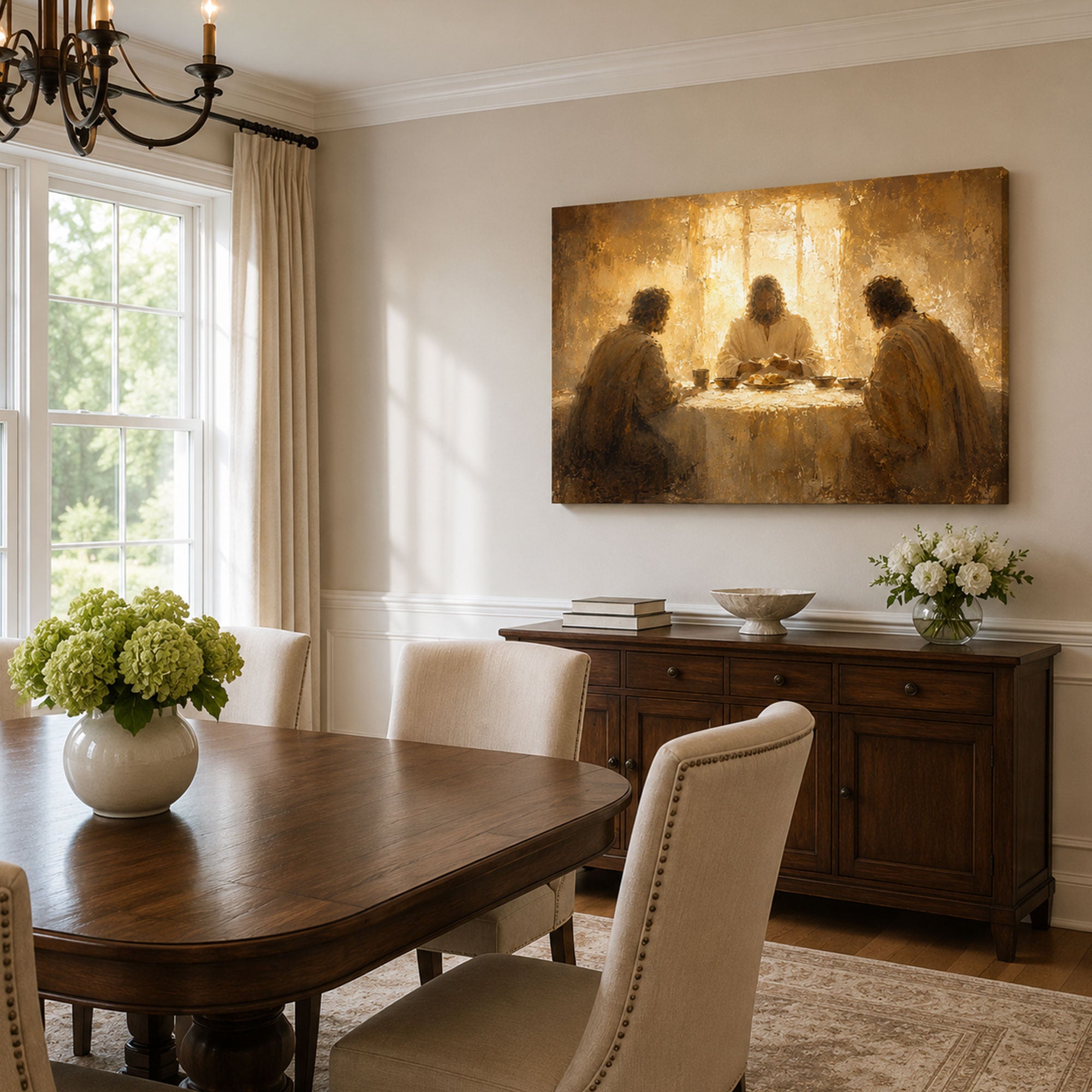 Supper at Emmaus Canvas Print, Jesus Breaking Bread Wall Art, Christian Biblical Faith Home Decor Gift