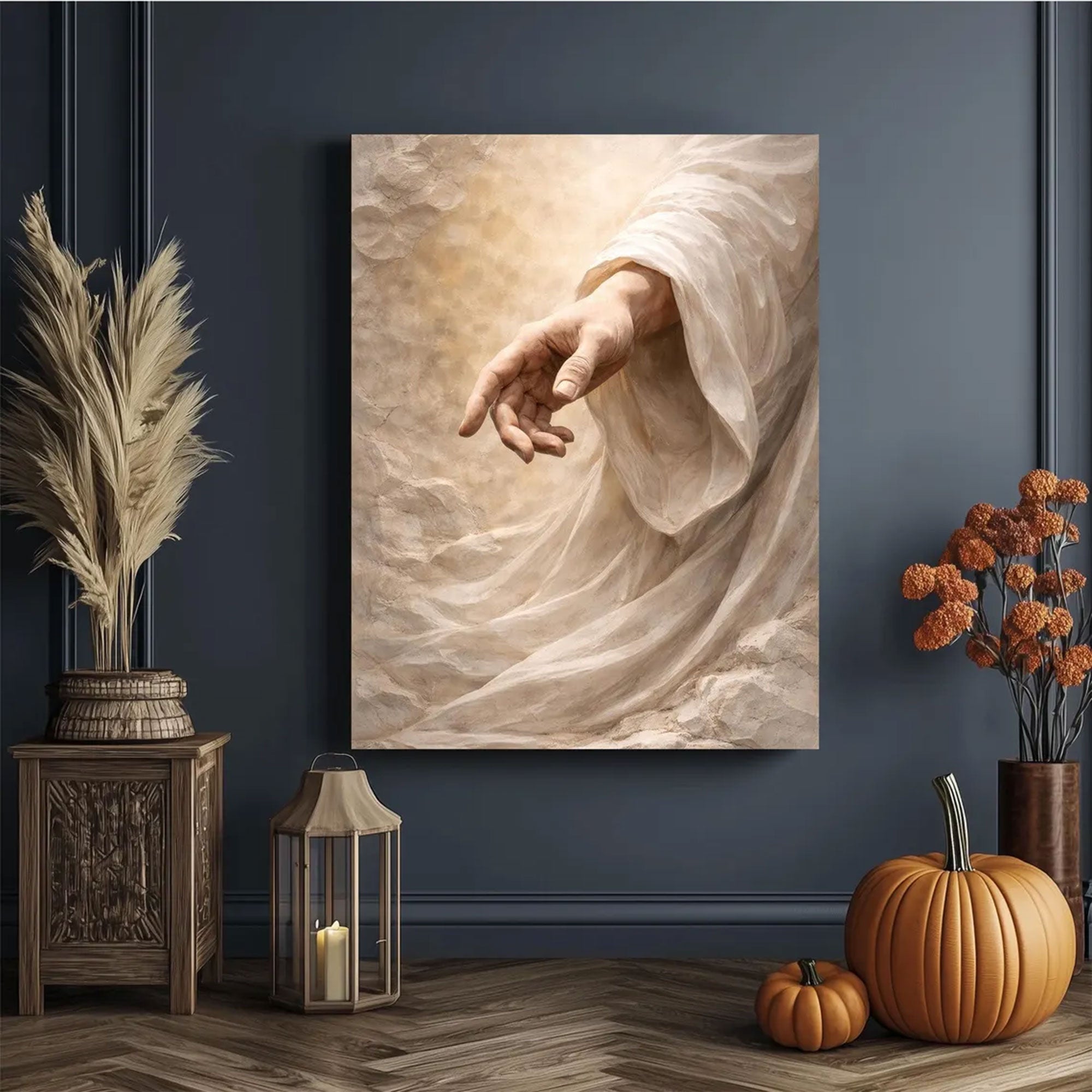 Hand of Jesus Fabric Wall Art, Christian Canvas Print, Biblical Faith Home Decor