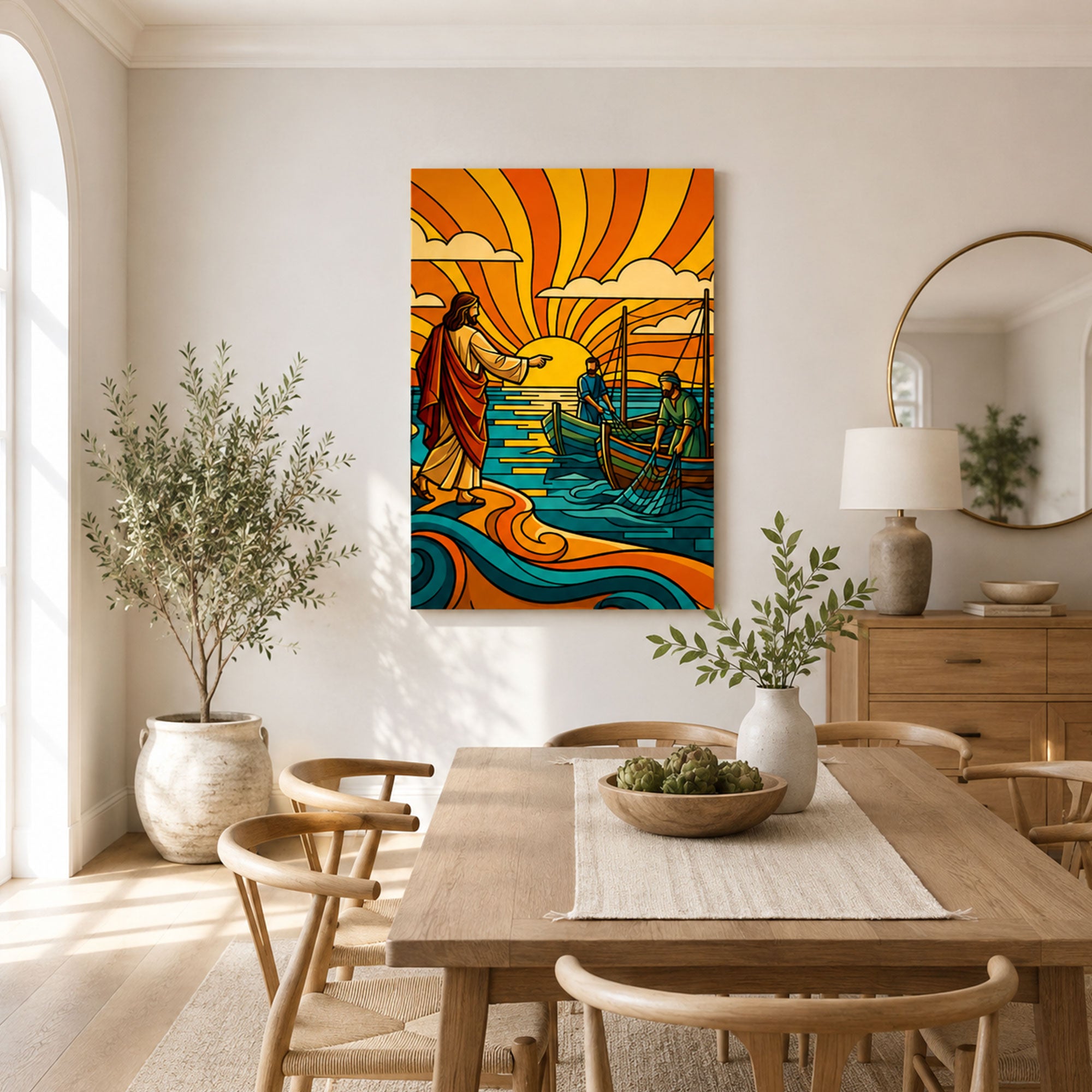 Jesus Calls the Fishermen Canvas Print, Matthew 4:19 Fishers of Men Christian Wall Decor, Faith Gift