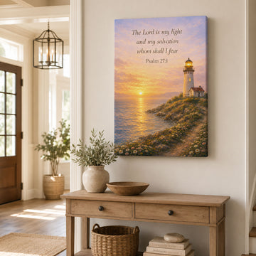 Psalm 27:1 Lighthouse Canvas Print, The Lord Is My Light Christian Wall Art, Coastal Faith Home Decor Gift