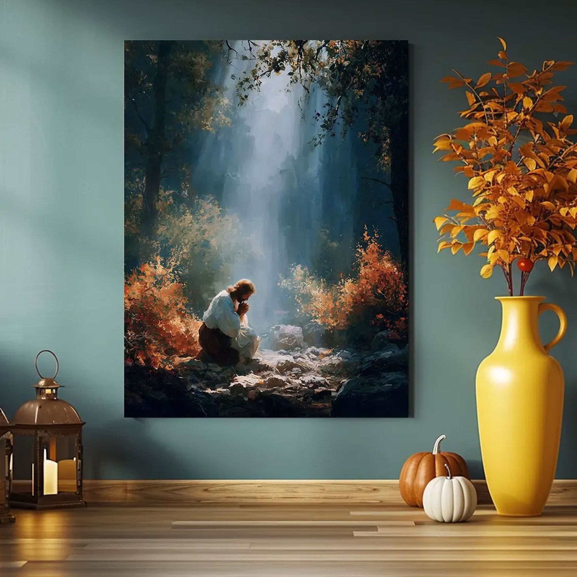 Jesus Praying in the Garden Canvas Print, Christian Prayer Wall Art, Spiritual Faith Painting, Gethsemane Religious Decor