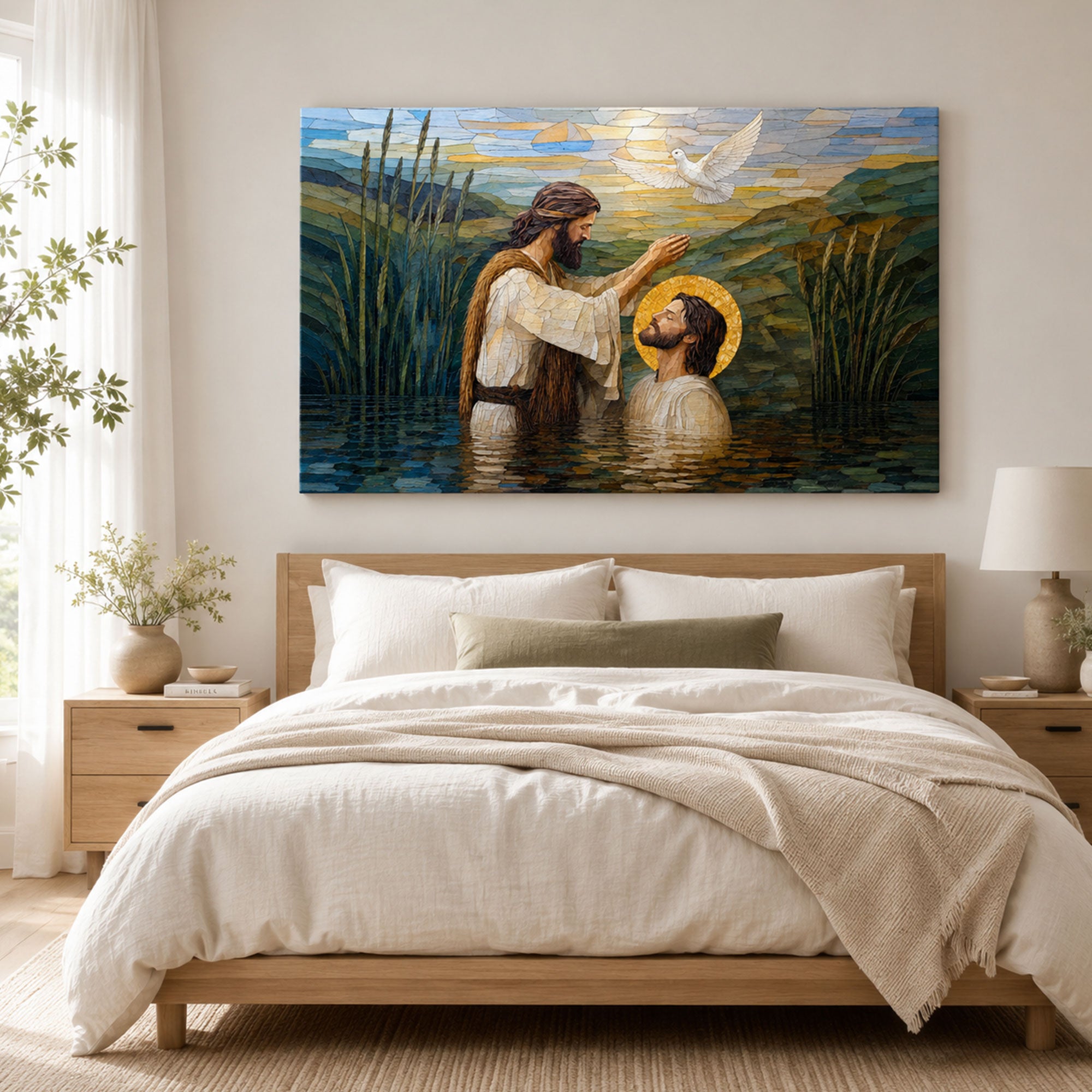 Baptism of Jesus Canvas Print, Catholic Christian Wall Art, Faith Home Decor Gift