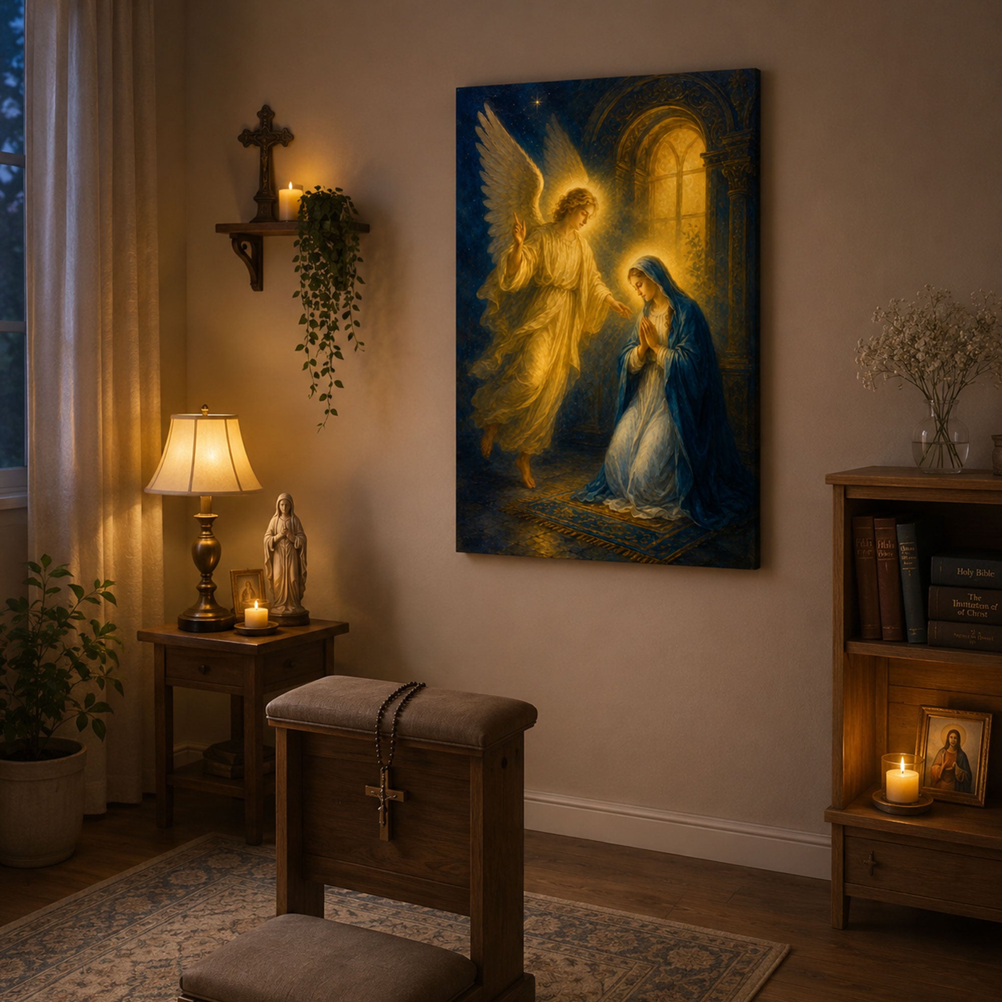 The Annunciation Canvas Print, Angel Gabriel and Virgin Mary Catholic Wall Art, Faith Home Decor Gift