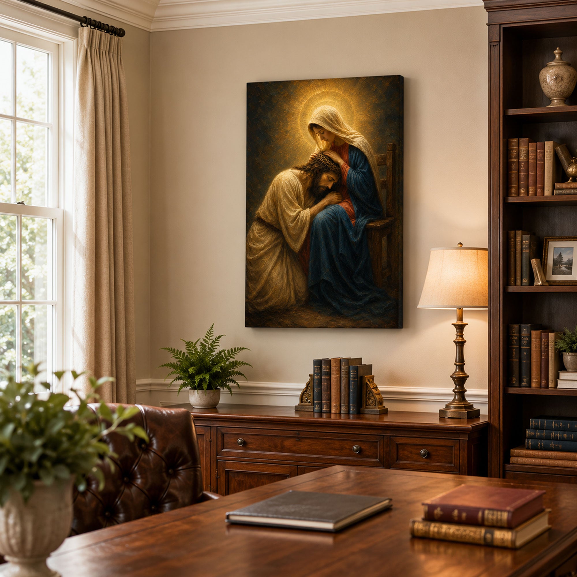 Jesus Resting with the Blessed Mother Canvas Print, Faith Home Decor