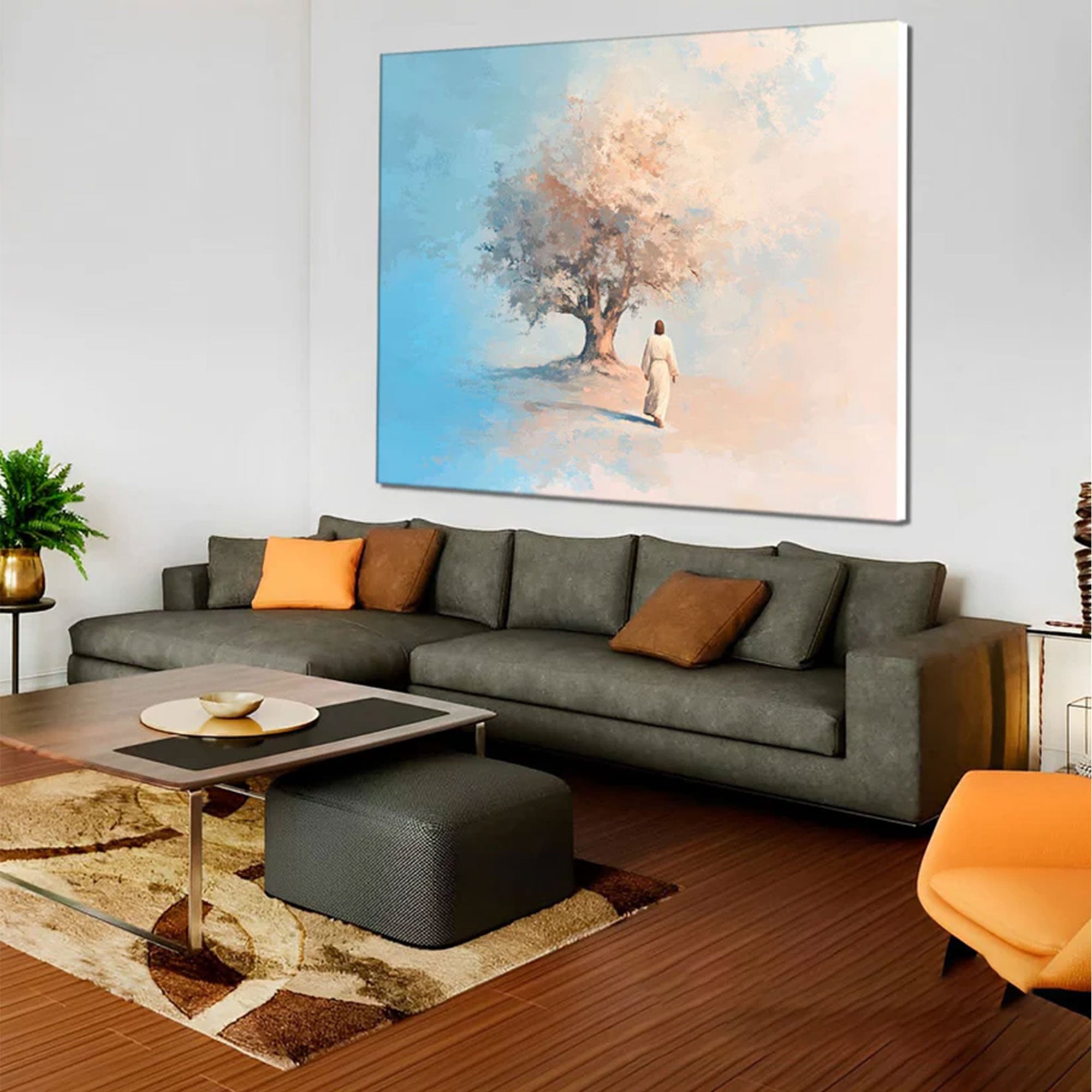 Jesus and the Tree of Faith Canvas Print, Christian Spiritual Wall Art, Sacred Religious Painting, Inspirational Faith Decor