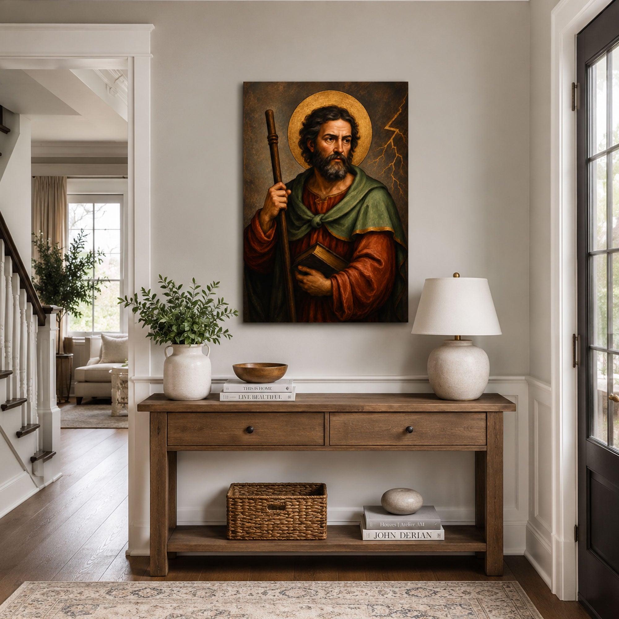 Saint James the Greater with Staff and Scripture Canvas Print, Catholic Apostle Art