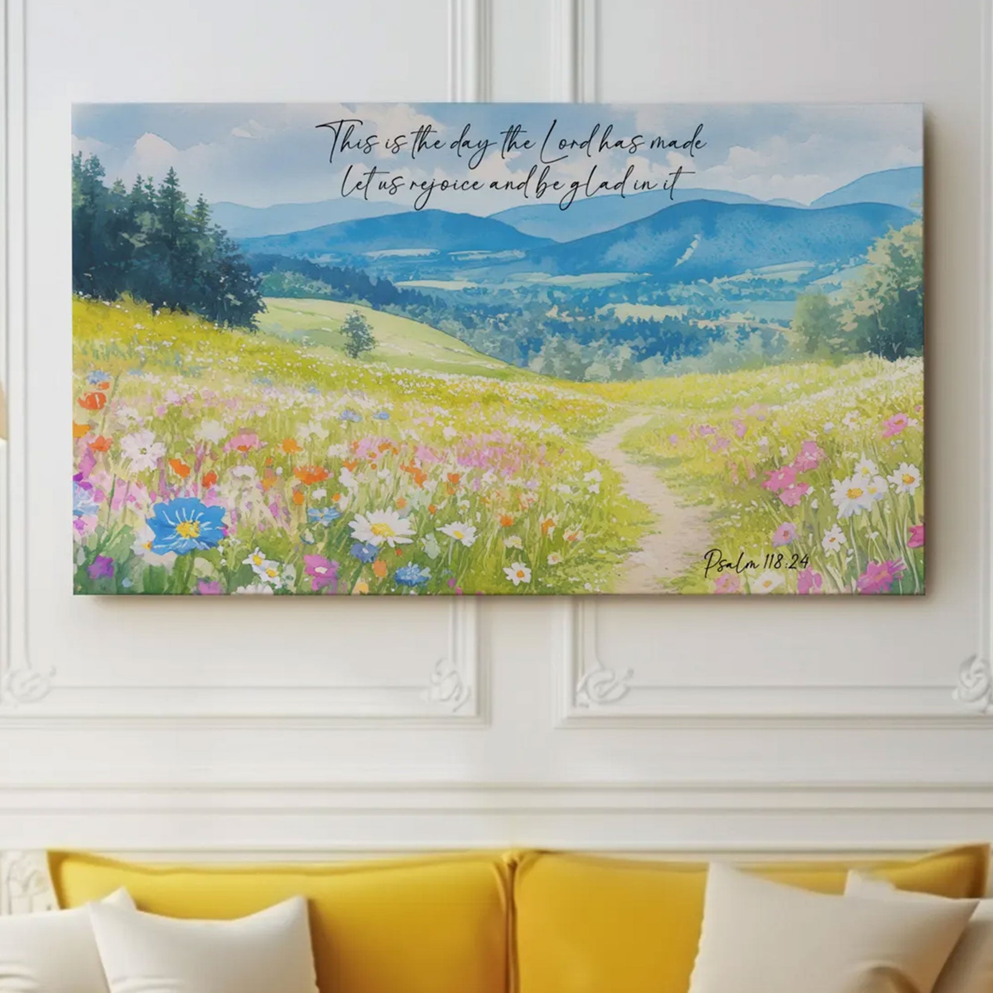 Psalm 118:24 Wildflower Canvas Print, This Is The Day The Lord Has Made Scripture Wall Art, Christian Home Decor, Godly Wedding Gift, Inspirational Faith Artwork