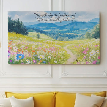 Psalm 118:24 Wildflower Canvas Print, This Is The Day The Lord Has Made Scripture Wall Art, Christian Home Decor, Godly Wedding Gift, Inspirational Faith Artwork