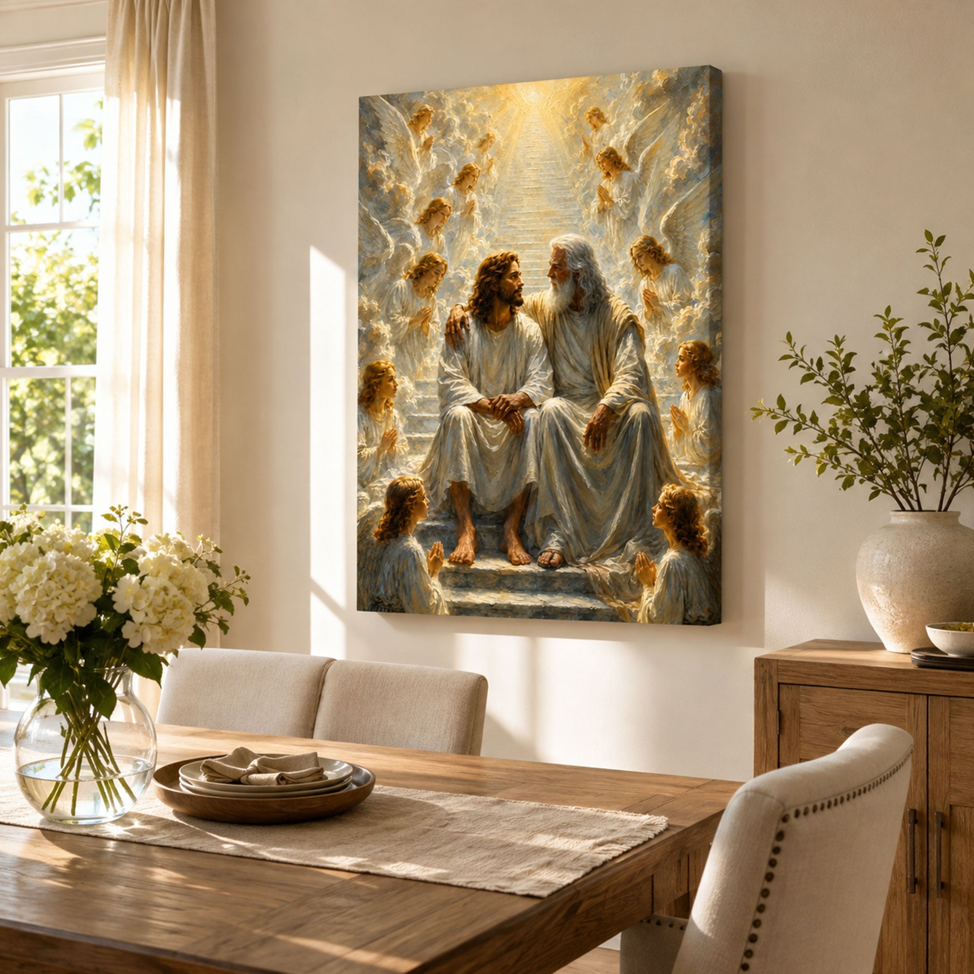 Jesus and God the Father in Heaven Canvas Print, Heavenly Kingdom Christian Wall Decor, Faith Gift