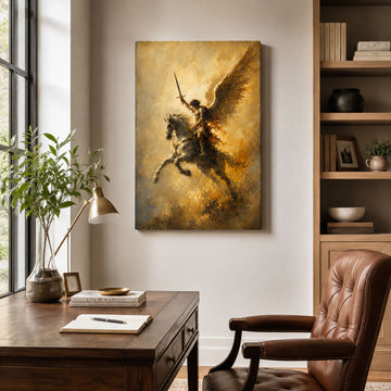 Saint Michael the Archangel on Horseback Canvas Print, Heavenly Warrior Catholic Wall Decor, Protection Faith Gift
