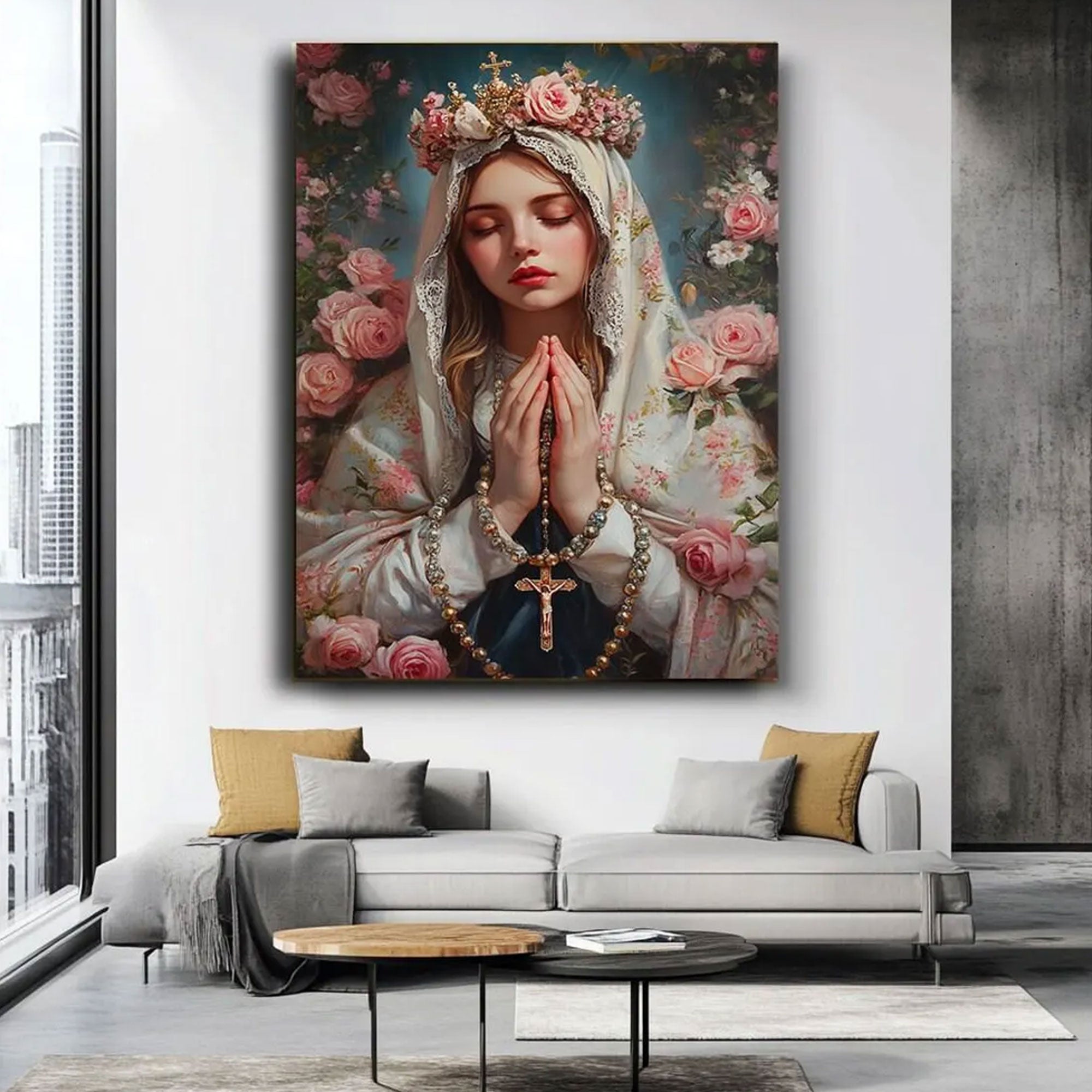 Virgin Mary Canvas Wall Art, Christian Religious Print, Sacred Serene Home Decor