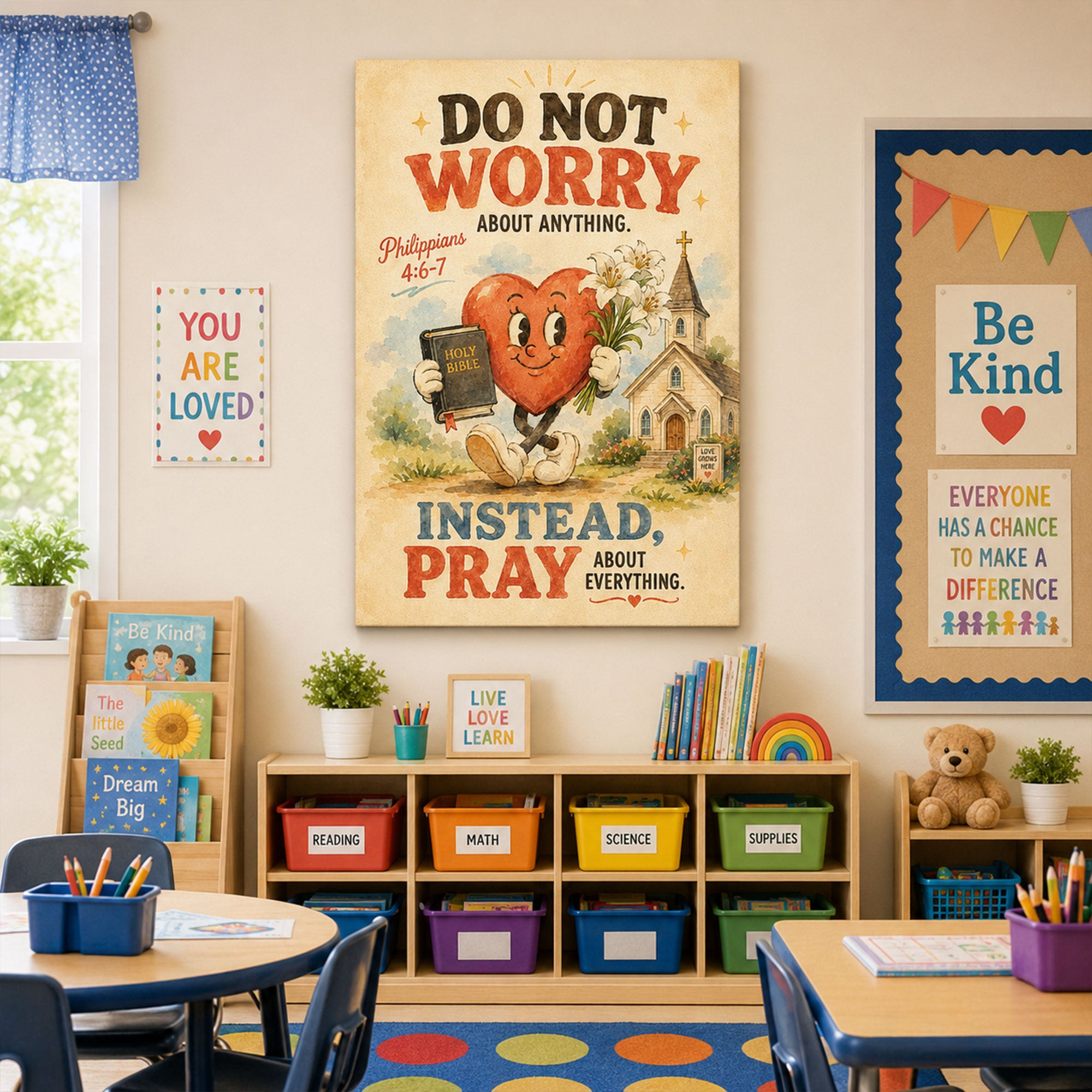 Do Not Worry Pray Canvas Print Philippians 4:6-7 Christian Kids Wall Art Prayer Room Decor