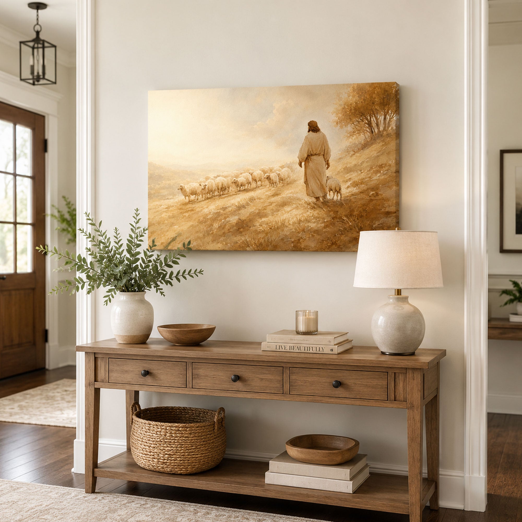 Christ the Shepherd on the Hillside Canvas Print, Christian Home Decor