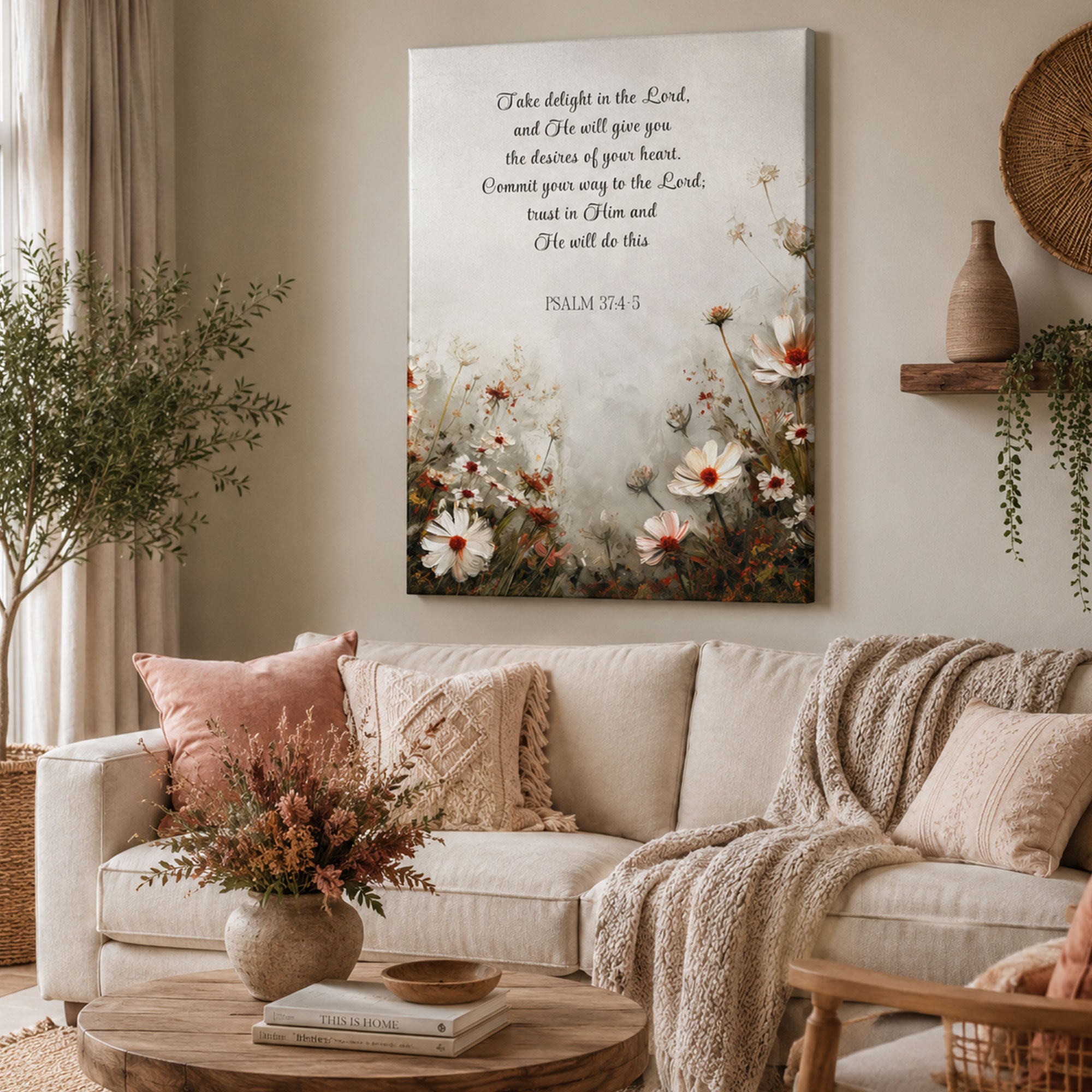 Take Delight in the Lord Canvas Print, Psalm 37:4-5 Bible Verse Wall Art, Christian Faith Home Decor Gift