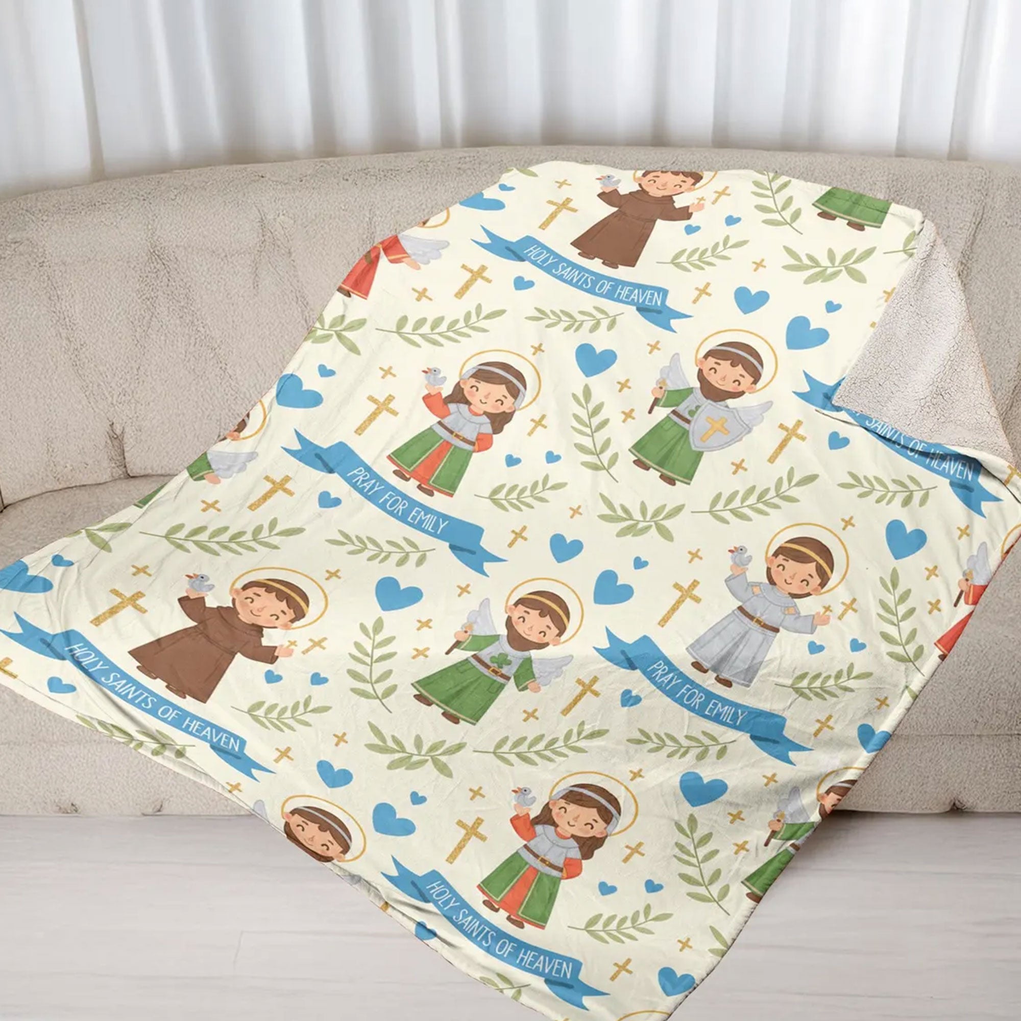Custom Catholic Saints Fleece Blanket, Personalized Religious Throw, Holy Saint Illustrations, Christian Gift, Faith Home Decor