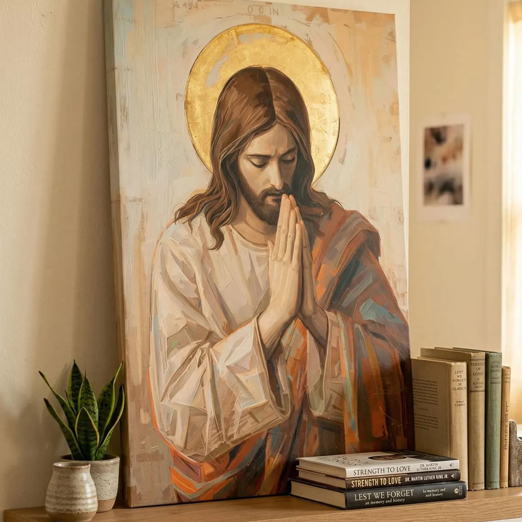 Jesus Praying Canvas Wall Art, Christian Decor, Catholic Prayer Room Bedroom Decoration