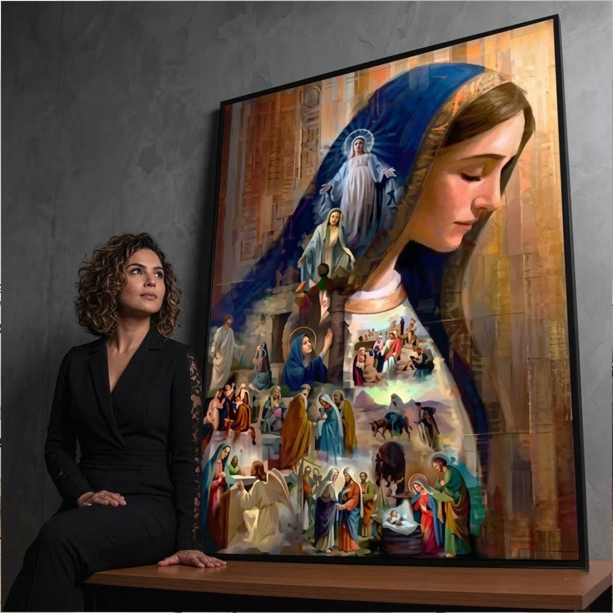 The Legacy of Mary Canvas Print, Blessed Virgin Wall Art, Catholic Faith Painting, Sacred Christian Decor