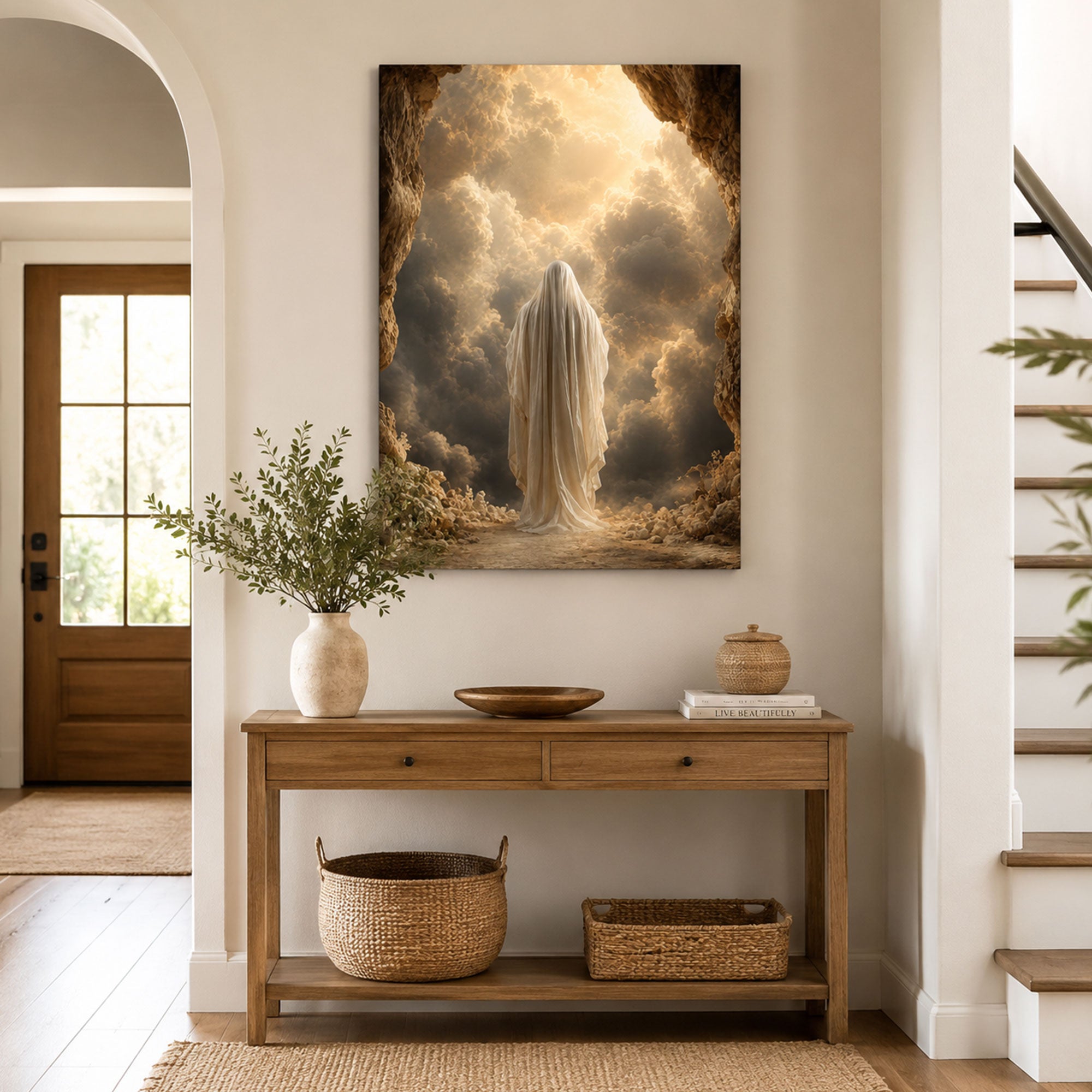 Risen Christ Empty Tomb Canvas Print, Resurrection Jesus Christian Wall Art, Faith Home Decor Gift