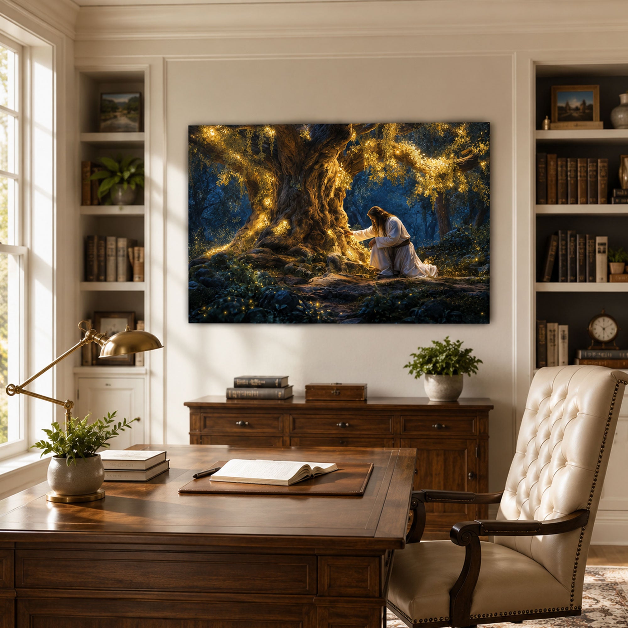 Jesus Praying Beneath the Olive Tree Canvas Print, Gethsemane Night Art