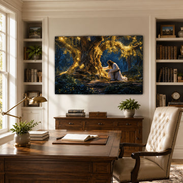 Jesus Praying Beneath the Olive Tree Canvas Print, Gethsemane Night Art