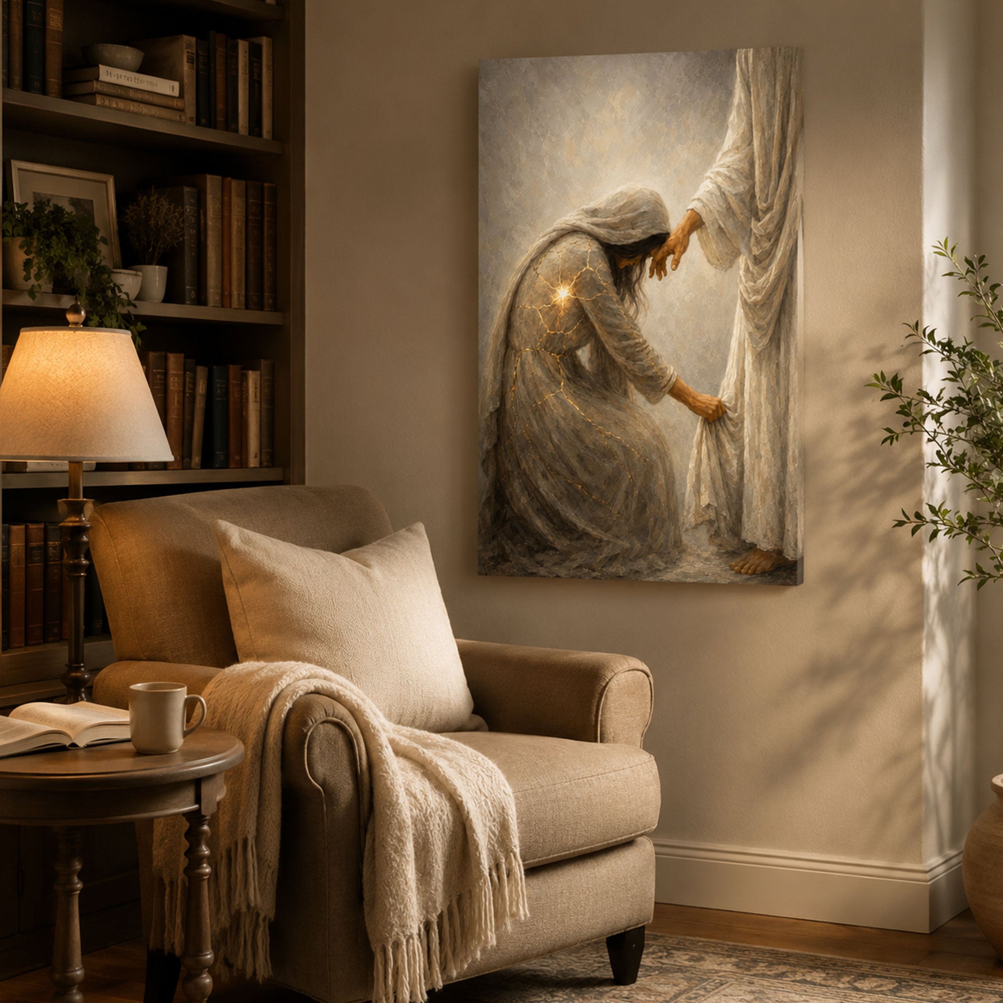 Jesus Healing the Woman Who Touched His Garment Canvas Print, Christian Faith Wall Art, Religious Home Decor Gift