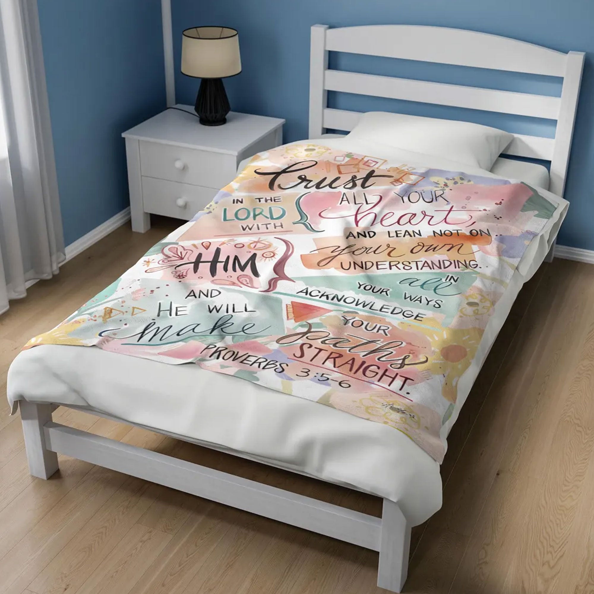 Christian Fleece Blanket, Proverbs 3:5-6 Bible Verse Throw, Religious Christening Gift, Home Decor, Girl Nursery Blanket, Cozy Faith Gift Idea
