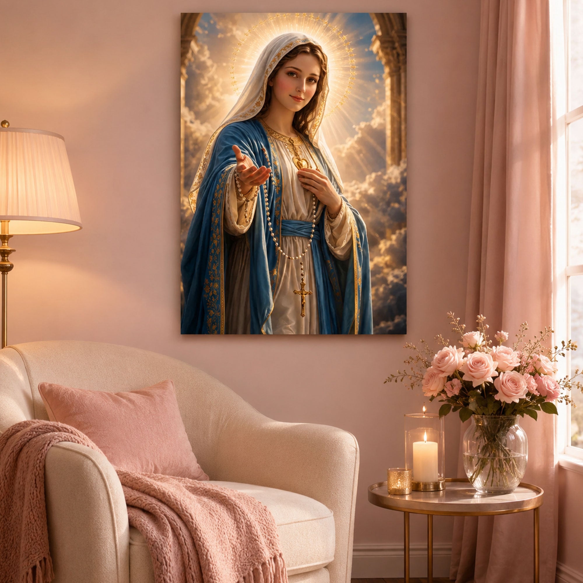 Our Lady of Grace Canvas Print, Virgin Mary Christian Wall Art, Heavenly Catholic Faith Decor, Inspirational Spiritual Artwork