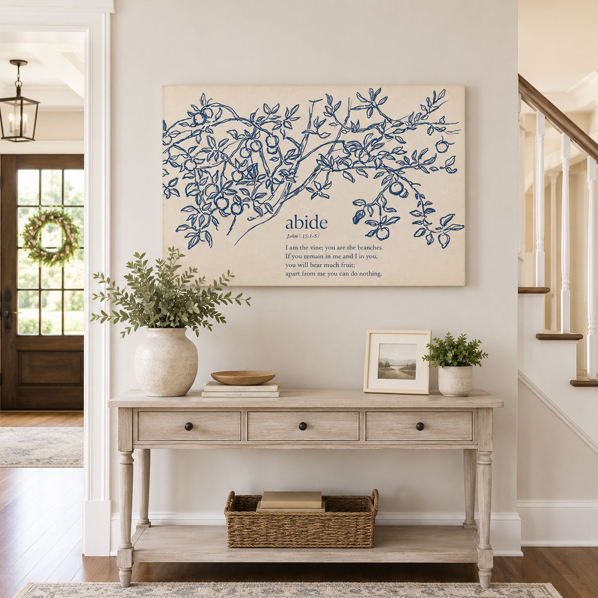 John 15:5 Abide in Me Canvas Print, Christian Home Decor