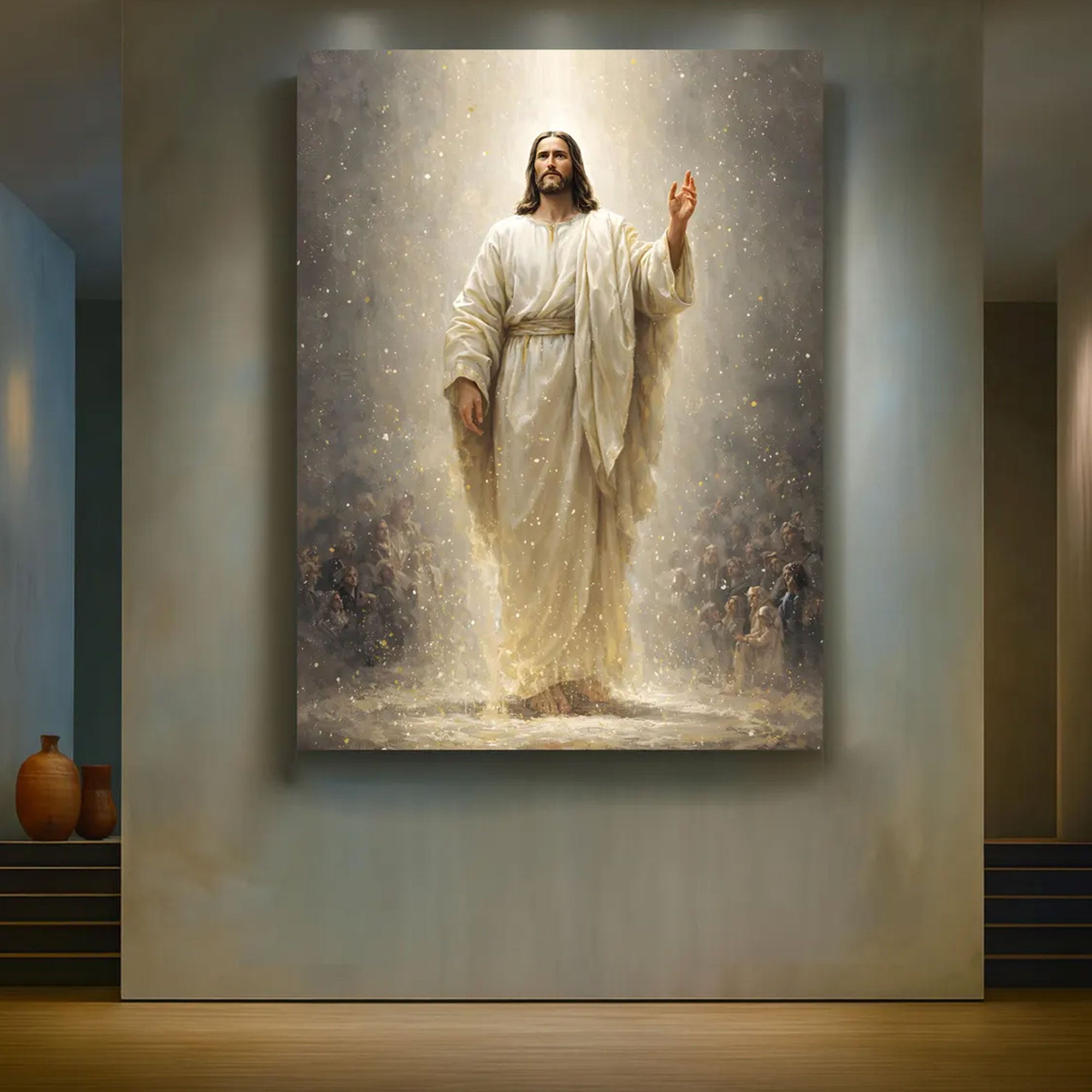 Jesus Ascension Canvas Print, Heavenly Light Christian Wall Art, Glory Faith Home Decor