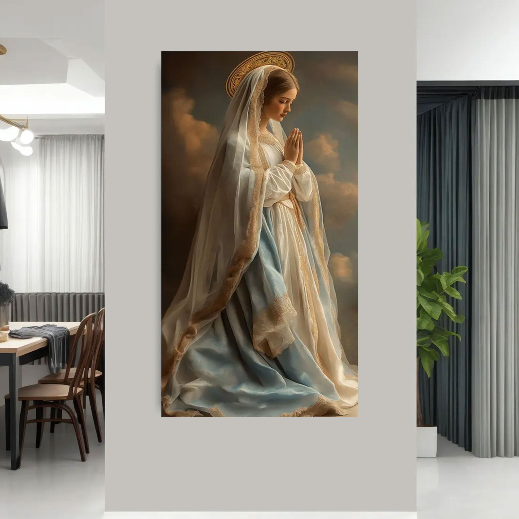 Praying Virgin Mary Canvas Print, Holy Mother Catholic Wall Art, Blessed Mother Faith Decor