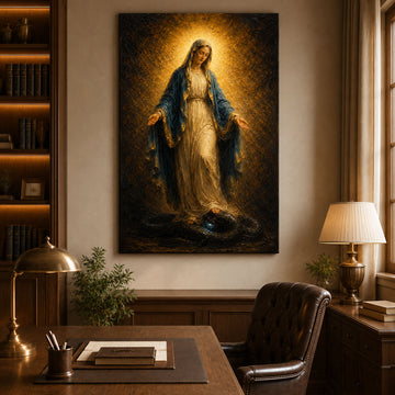 Virgin Mary Crushing Serpent Canvas Print, Catholic Wall Art, Grace Faith Home Decor