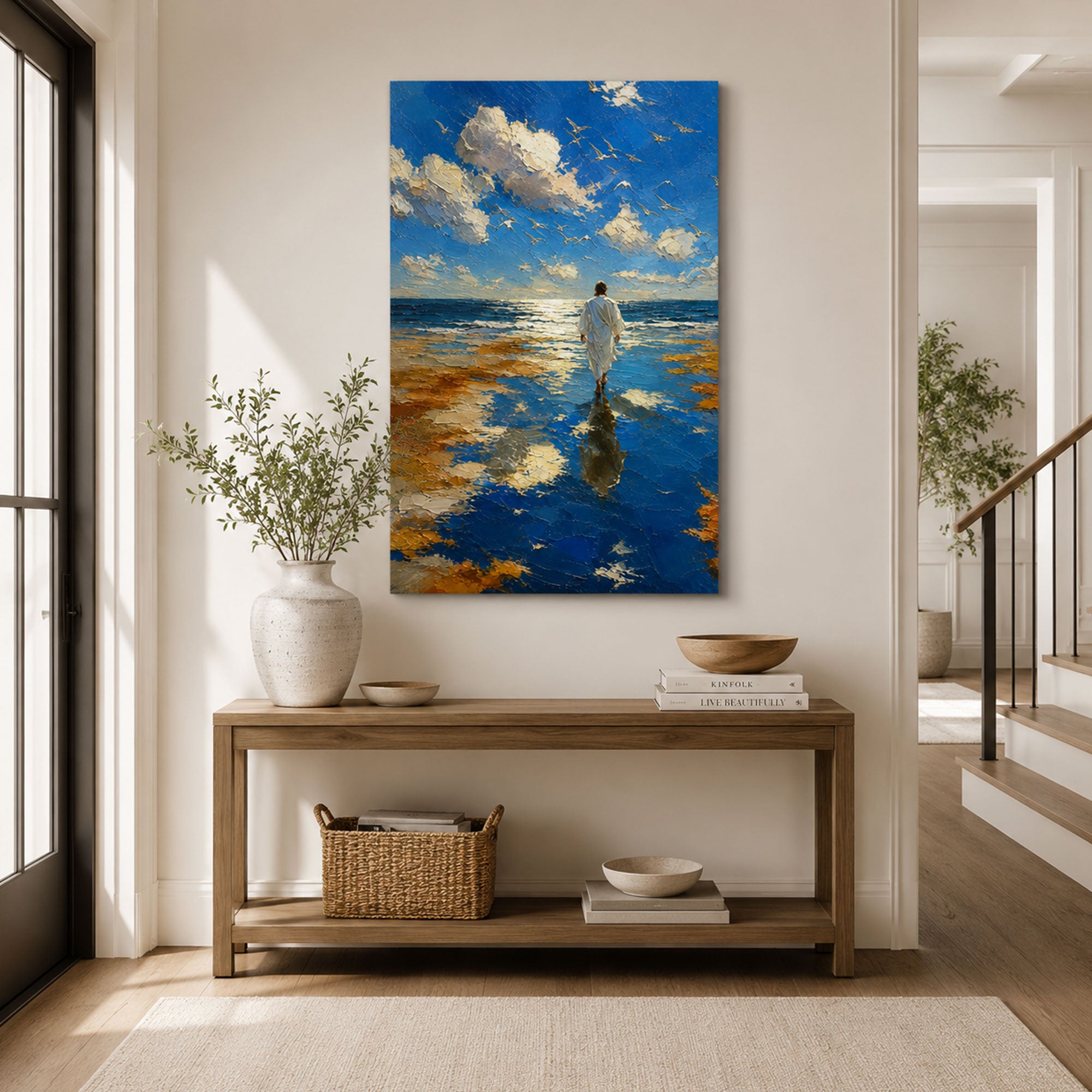 Jesus Walking on Water Canvas Print, Matthew 14:25 Christian Wall Decor, Walk by Faith Gift