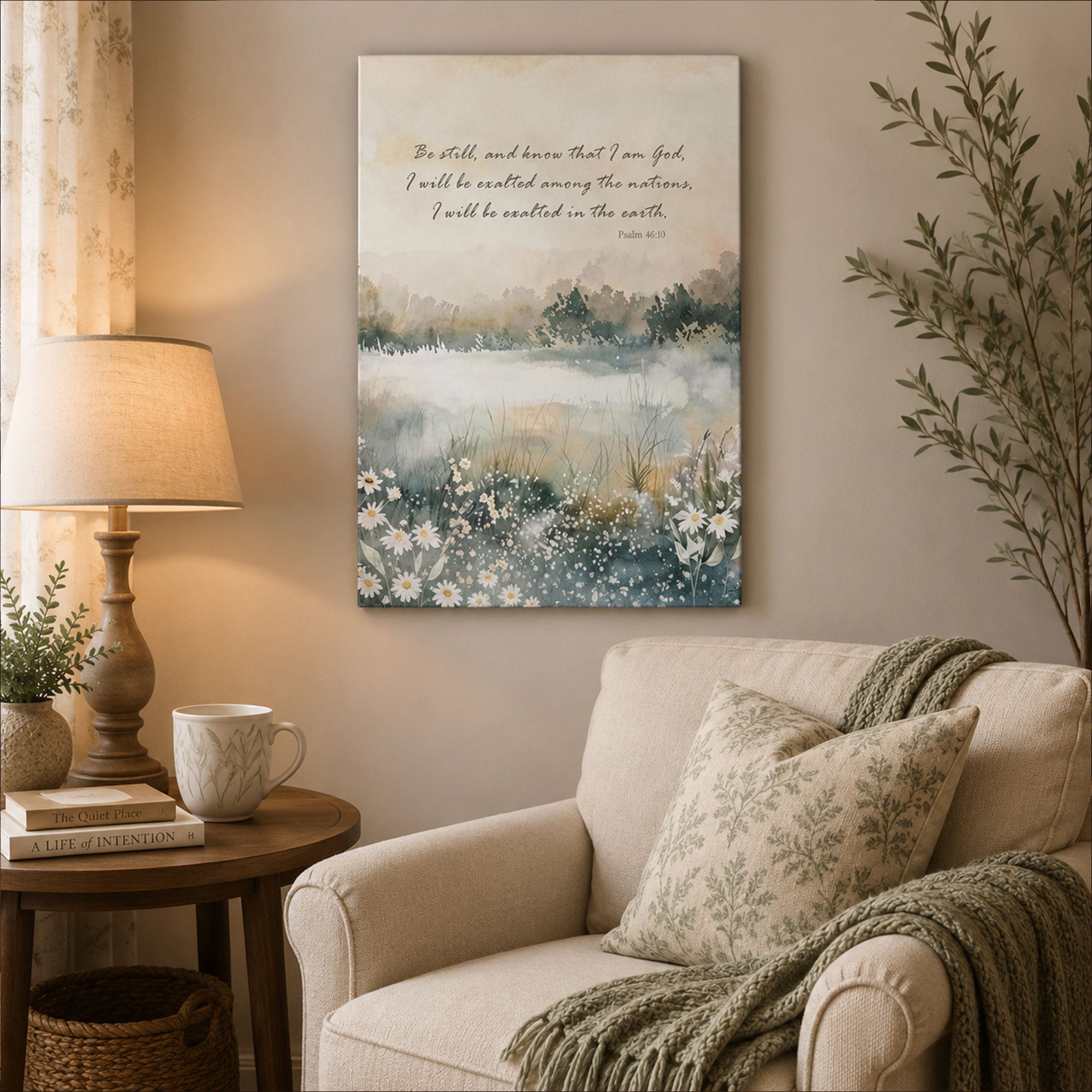Be Still and Know That I Am God Canvas Print, Psalm 46:10 Scripture Wall Art, Neutral Christian Home Decor