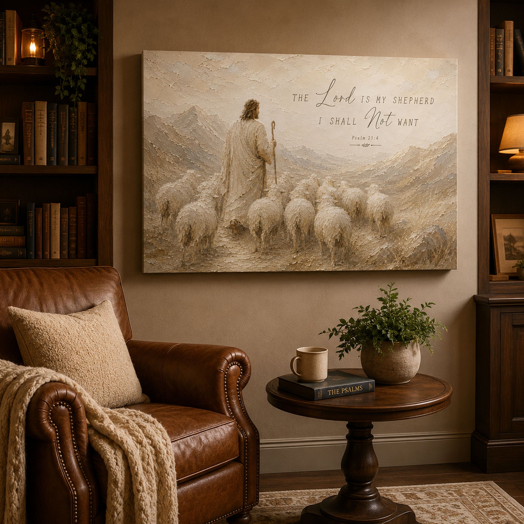 The Lord Is My Shepherd Psalm 23 Canvas Print, Good Shepherd Christian Wall Art, Peaceful Faith Home Decor