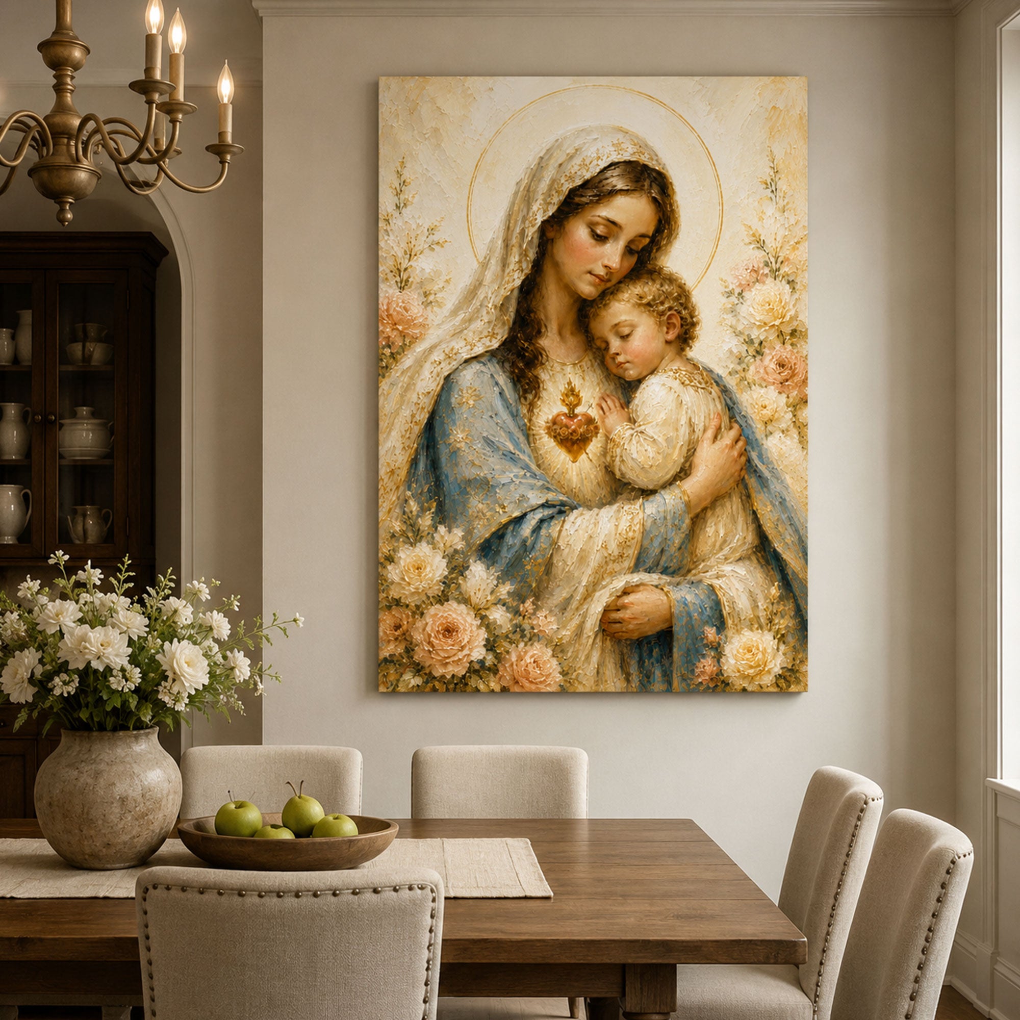 Virgin Mary and Child Canvas Print Immaculate Heart Catholic Wall Art Christian Home Decor