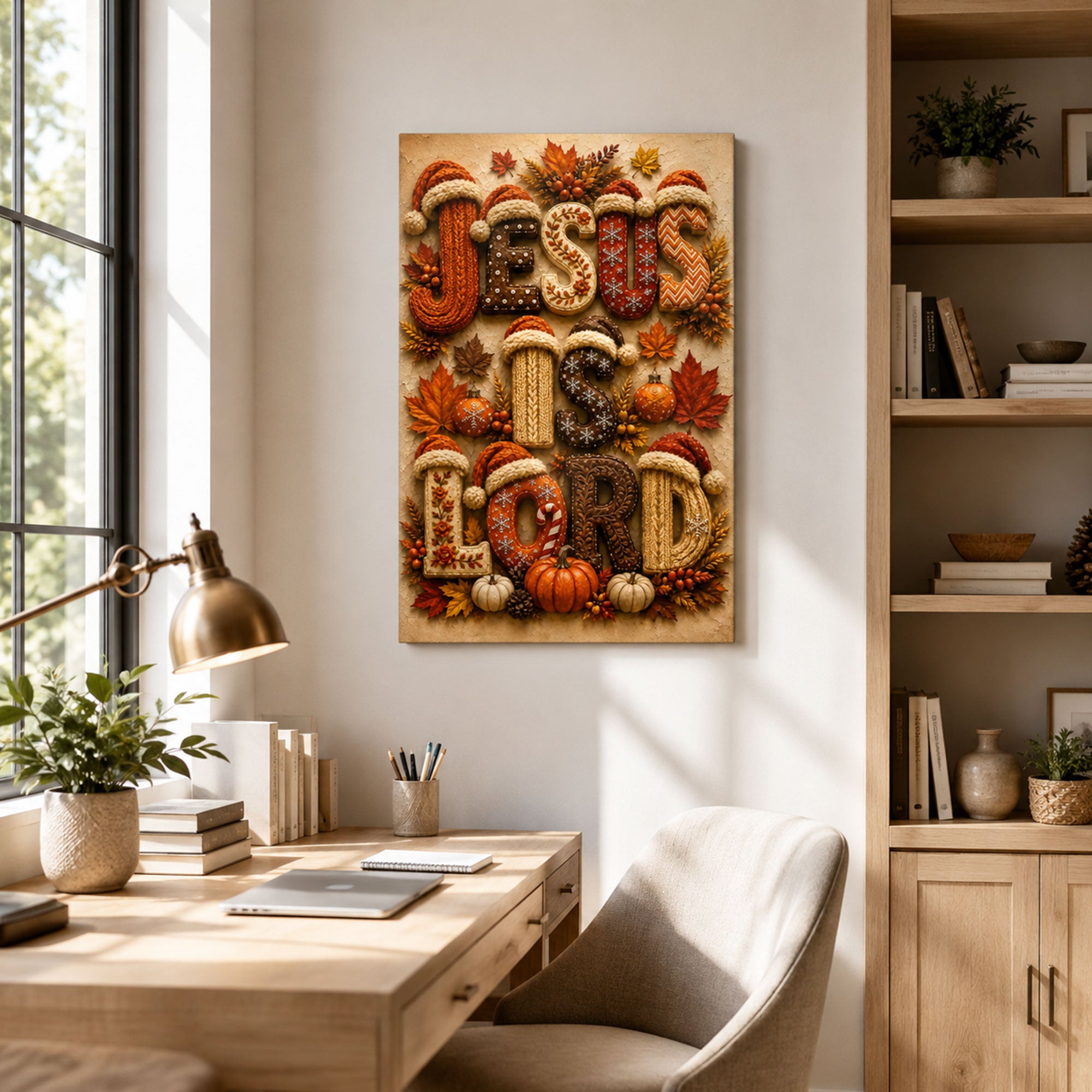 Jesus Is Lord Canvas Print, Christian Fall Wall Decor, Autumn Faith Home Decor, Religious Gift