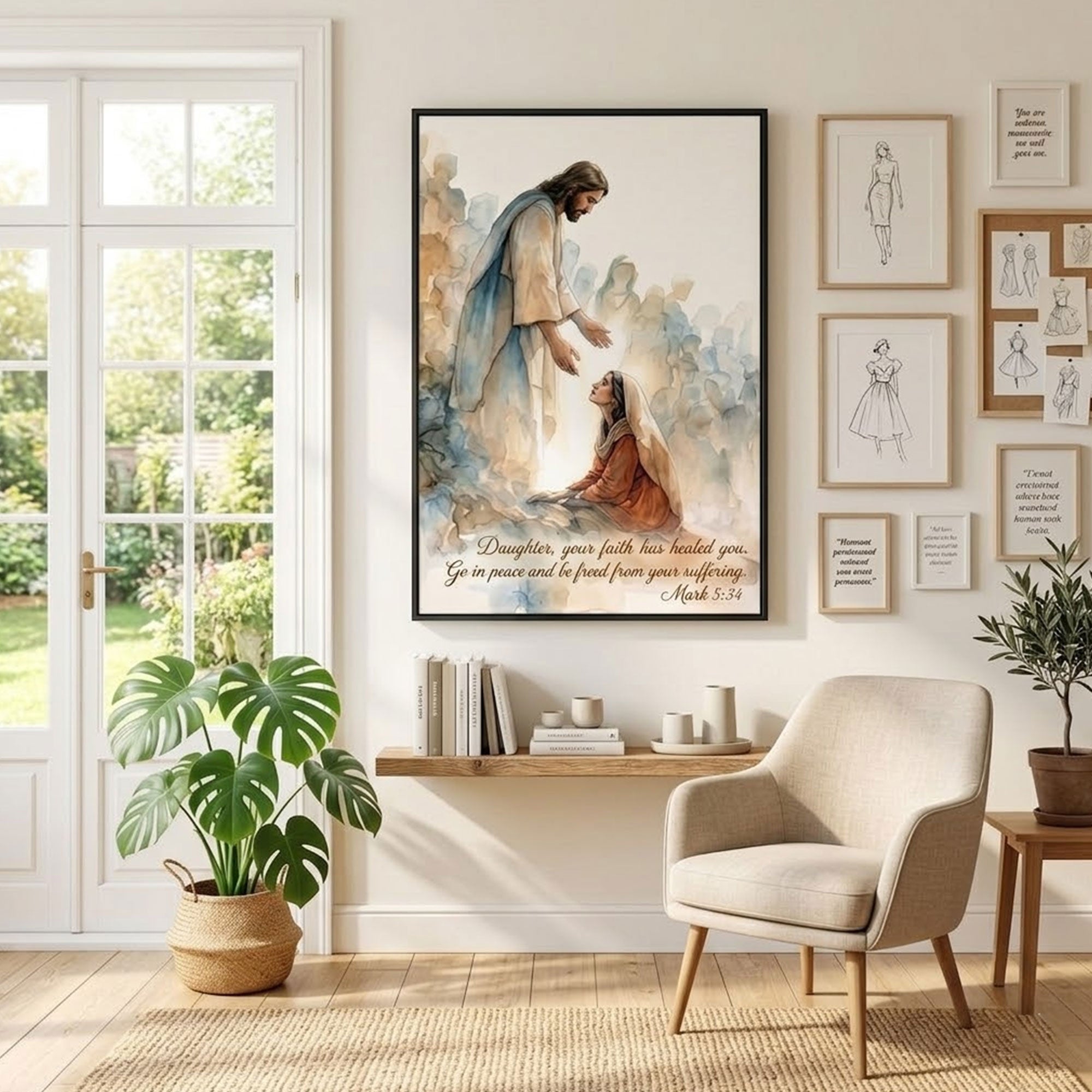 “Daughter, Your Faith Has Healed You” Mark 5:34 Canvas Print, Jesus Healing Woman Wall Art, Christian Scripture Decor