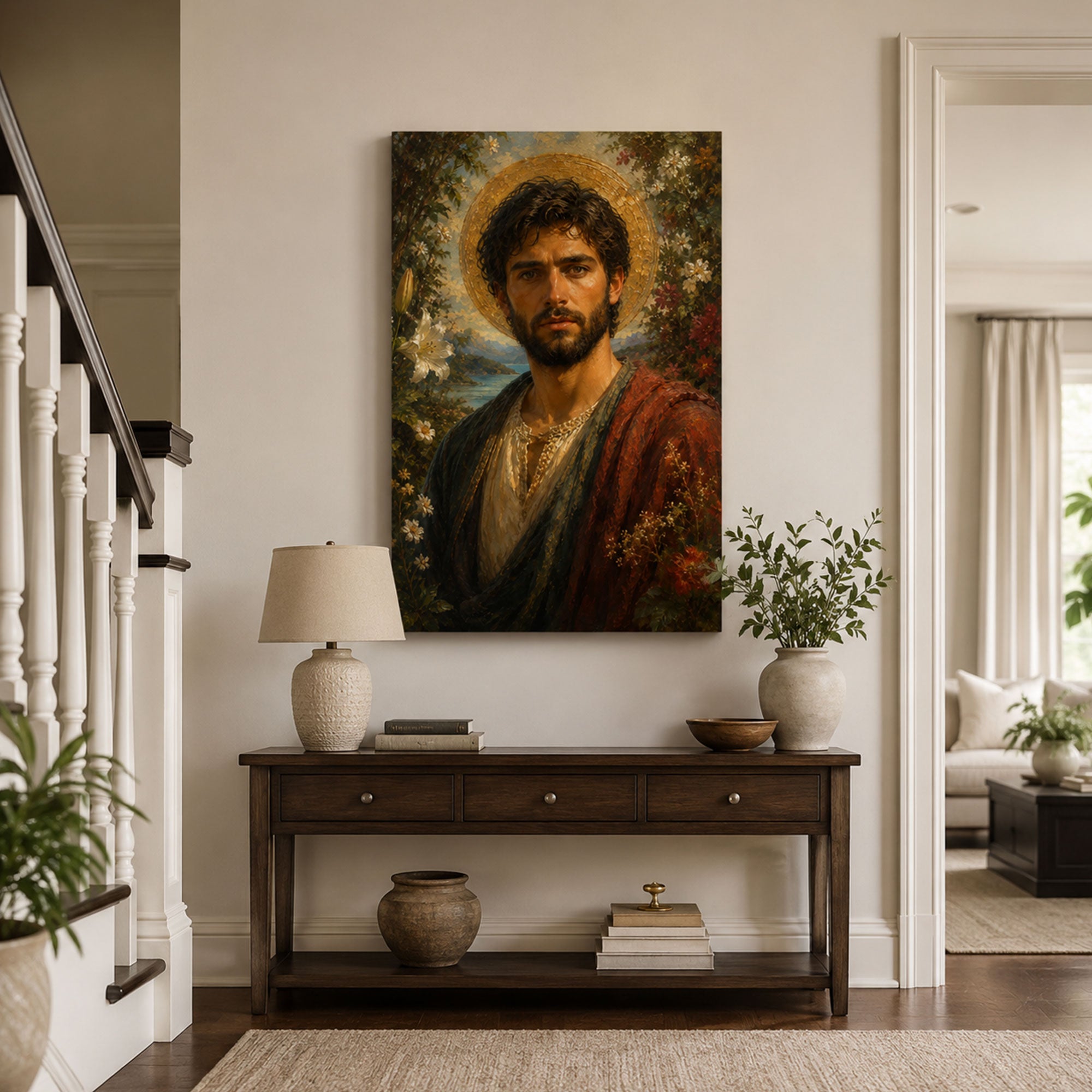 Saint Philip the Apostle Canvas Print, Floral Catholic Faith Decor