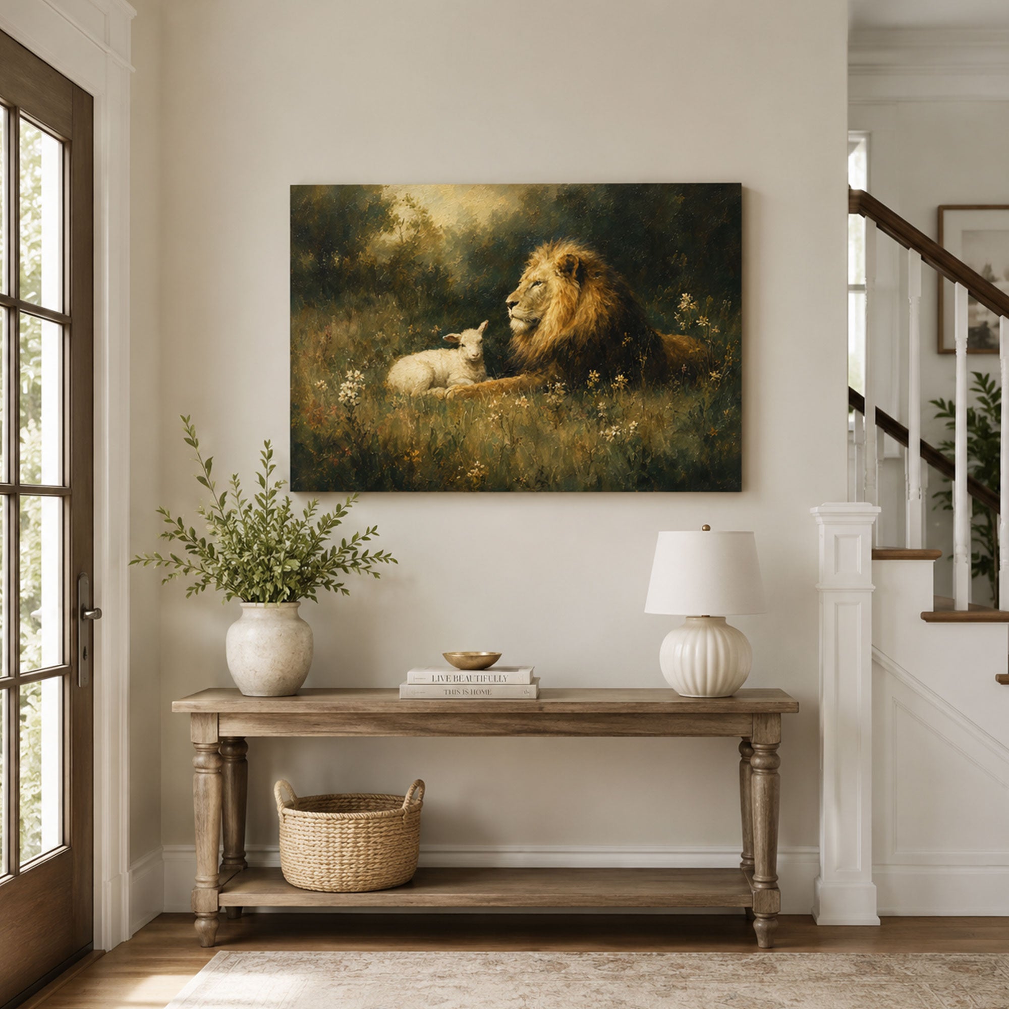 Peaceful Kingdom Lion and Lamb Canvas Print, Christian Home Decor